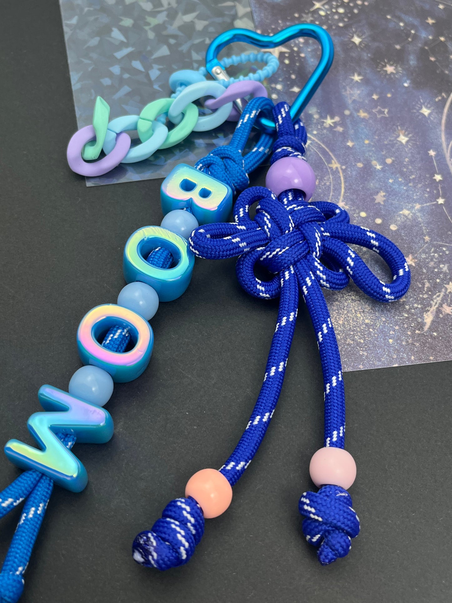 Colorful “BOOM” Knot Keychain | Gradient Color + Creative Charms, Trendy Vibe Overflowing