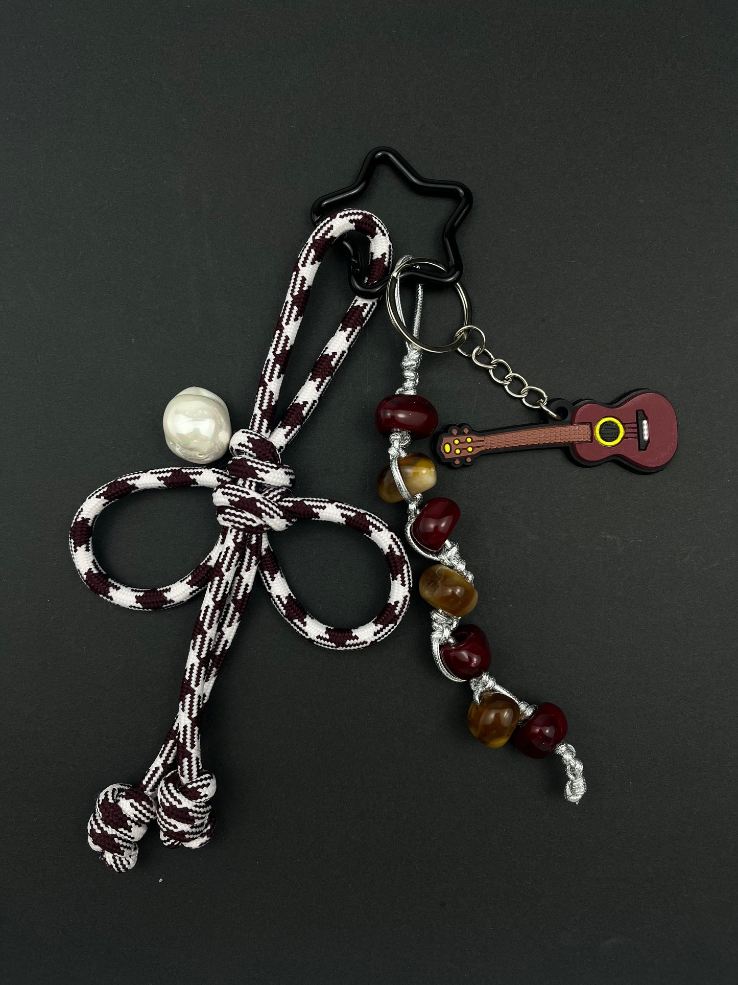 Vintage - Style Knot Keychain | Guitar Charm + Unique Beads, Full of Literary Vibe