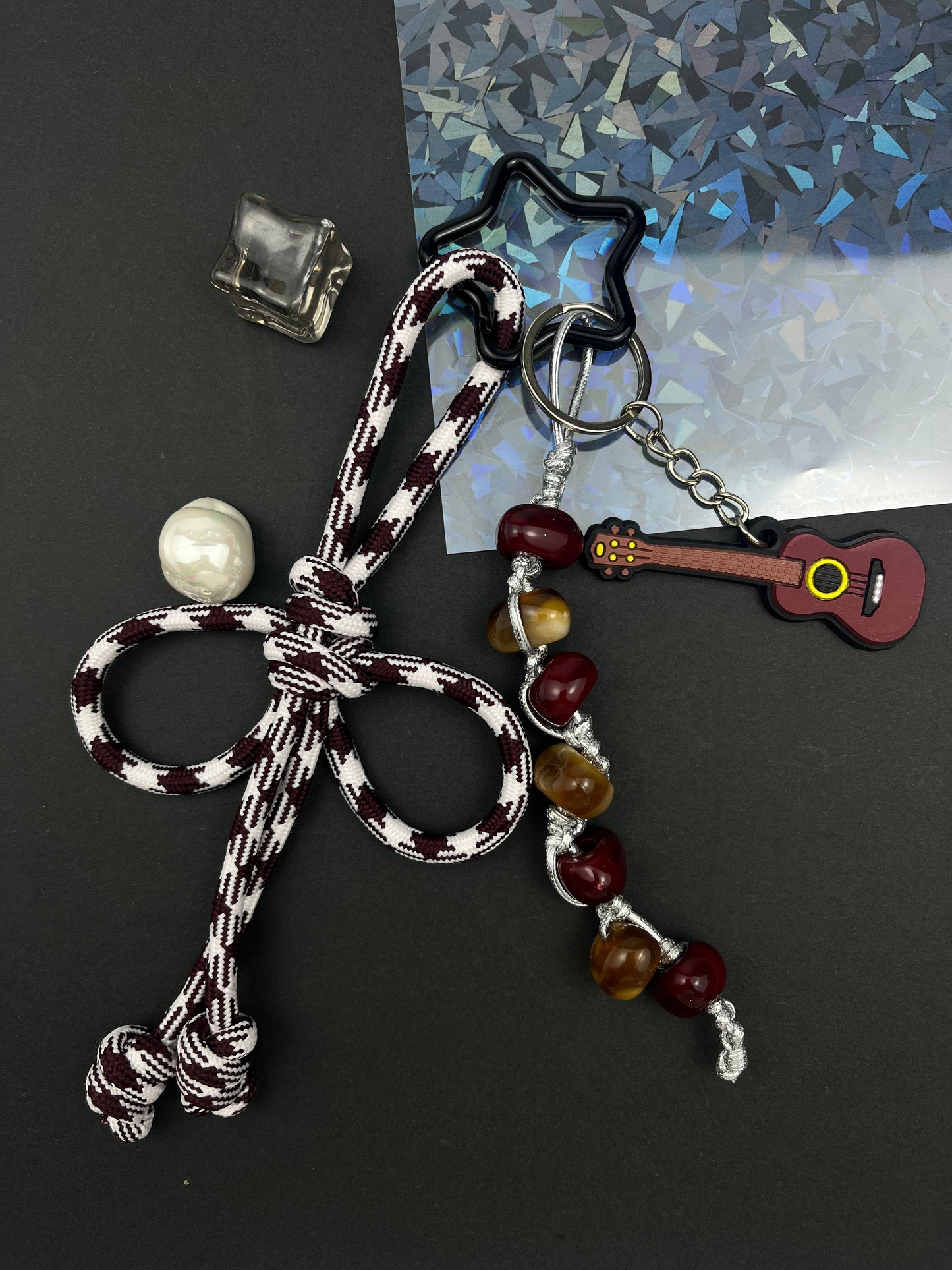 Vintage - Style Knot Keychain | Guitar Charm + Unique Beads, Full of Literary Vibe