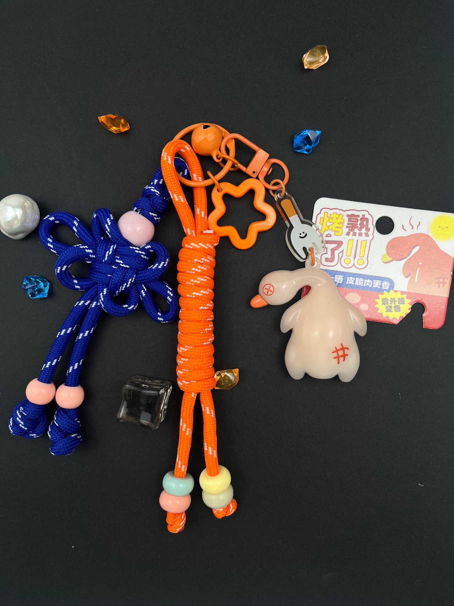 Cute Big White Goose Keychain | Contrast - Color Knot + Adorable Charms, Full of Healing Vibe