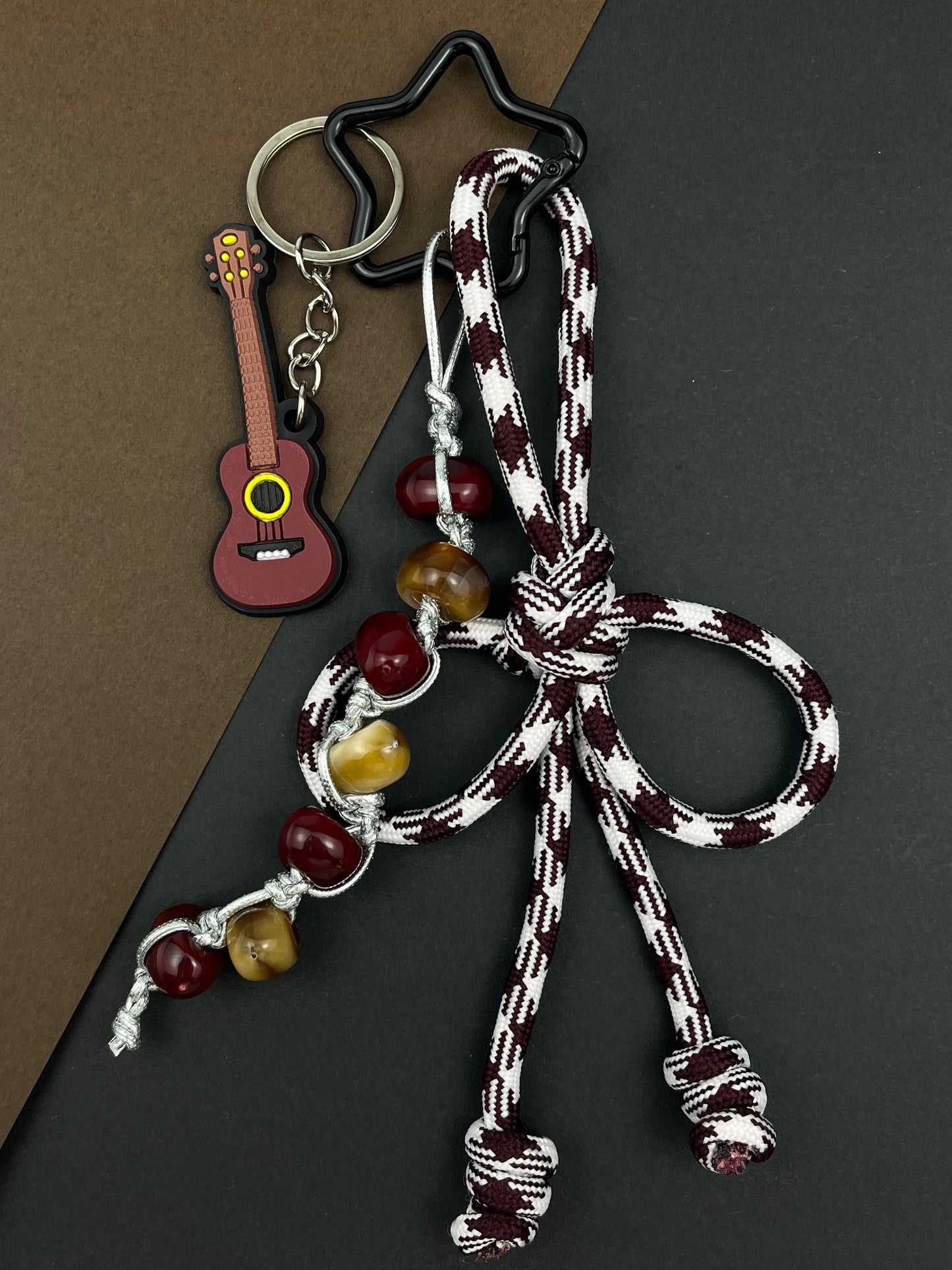 Vintage - Style Knot Keychain | Guitar Charm + Unique Beads, Full of Literary Vibe