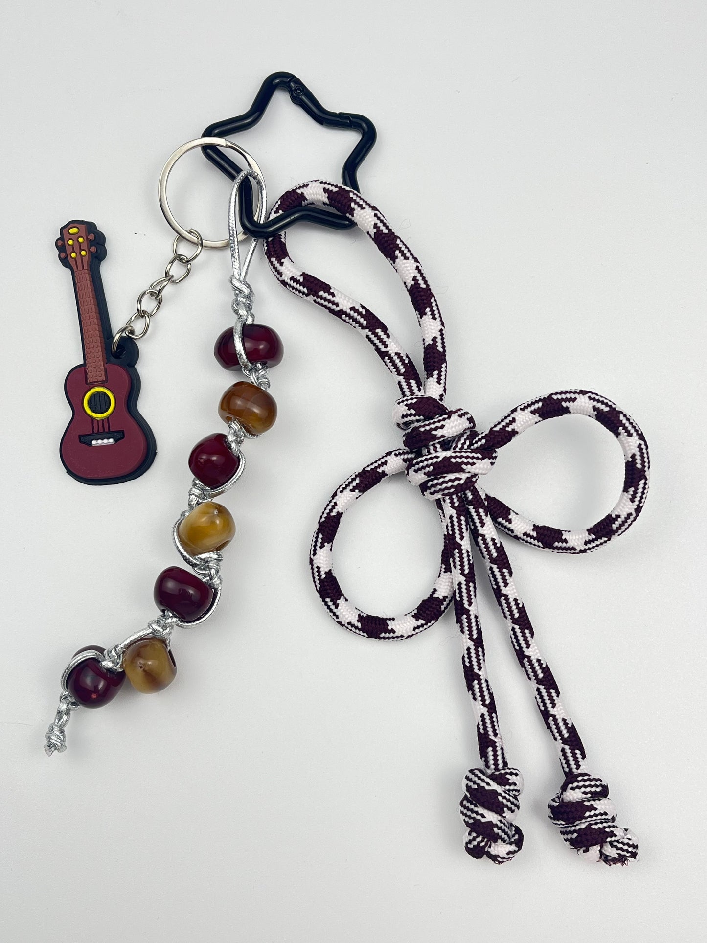 Vintage - Style Knot Keychain | Guitar Charm + Unique Beads, Full of Literary Vibe