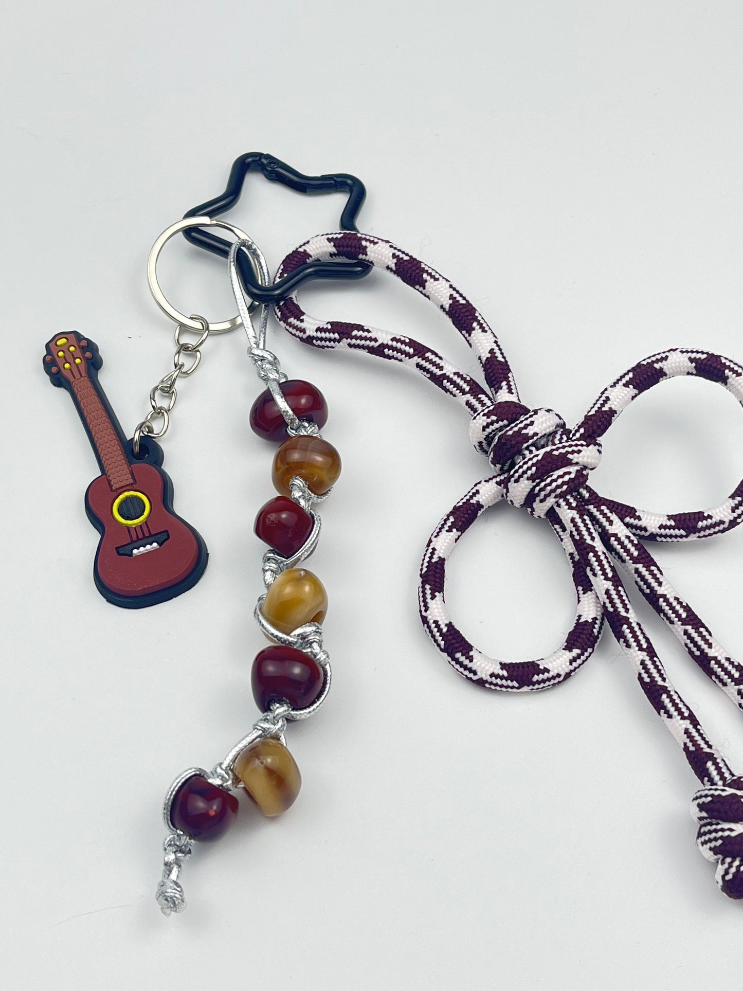 Vintage - Style Knot Keychain | Guitar Charm + Unique Beads, Full of Literary Vibe