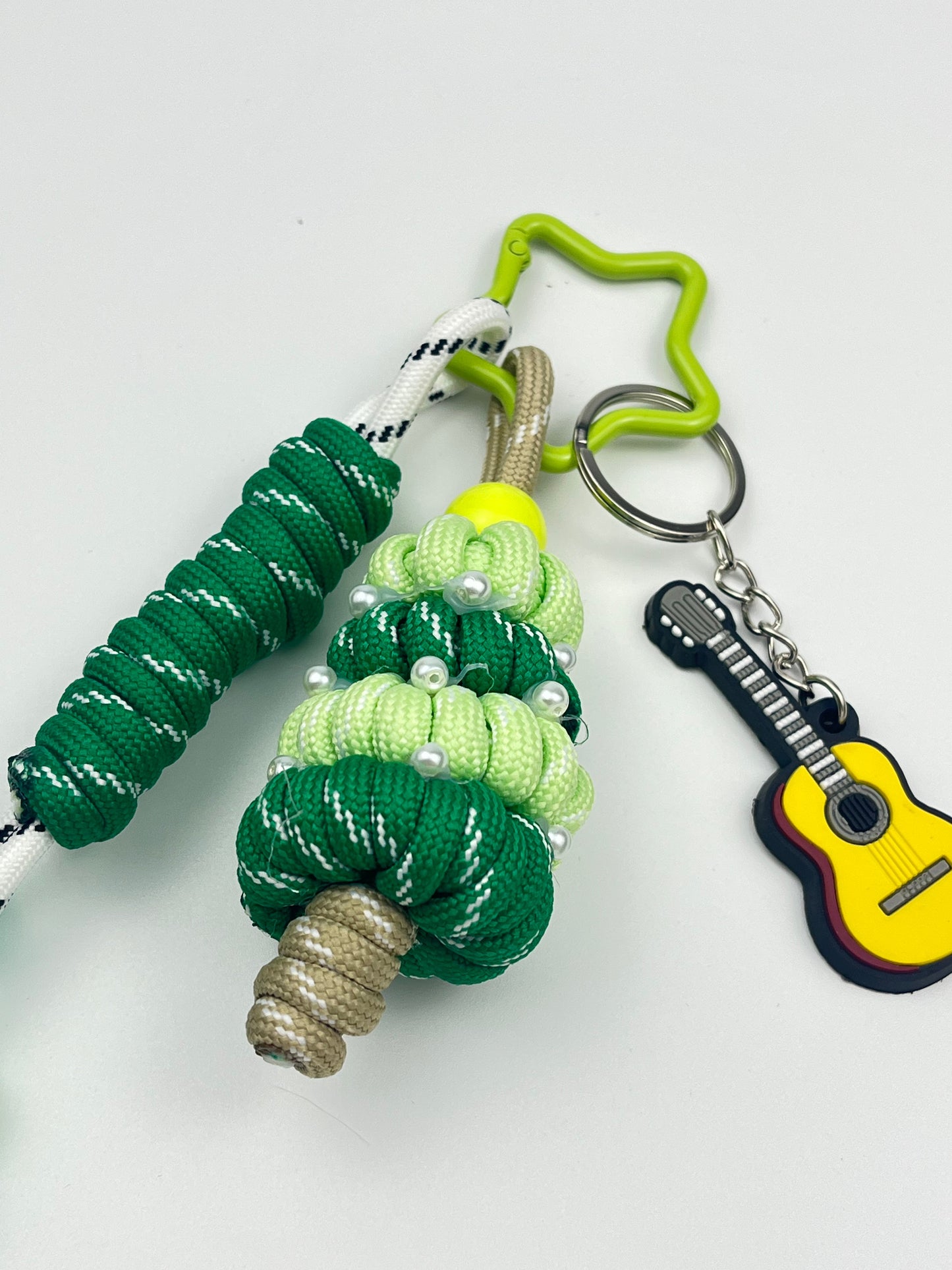 Green Music - Themed Keychain: Guitar & Tree Charms