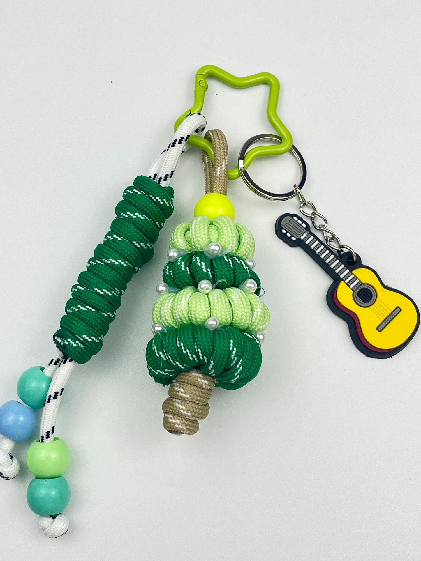 Green Music - Themed Keychain: Guitar & Tree Charms