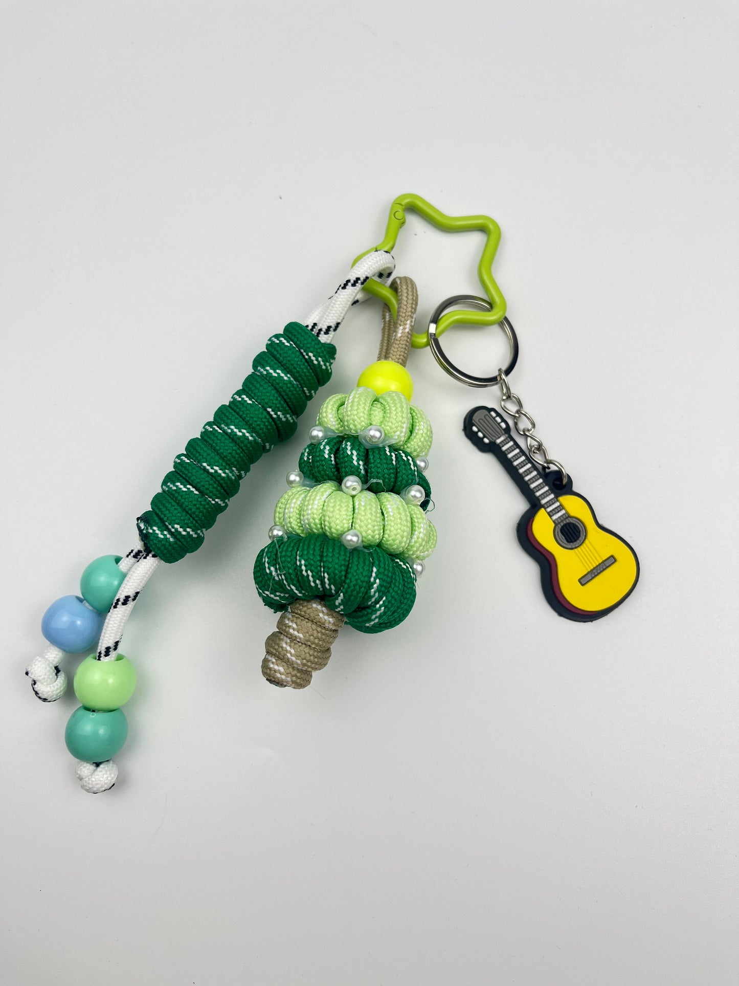 Green Music - Themed Keychain: Guitar & Tree Charms