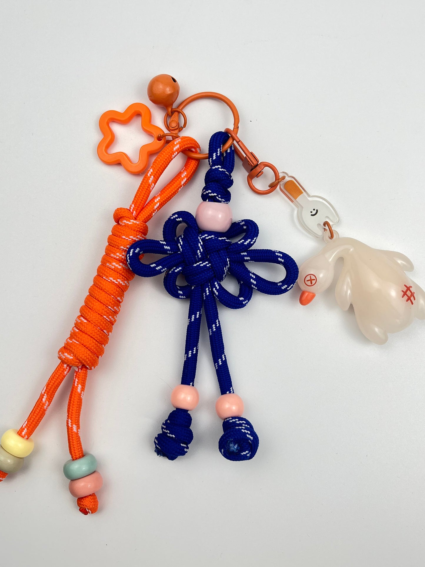 Cute Big White Goose Keychain | Contrast - Color Knot + Adorable Charms, Full of Healing Vibe