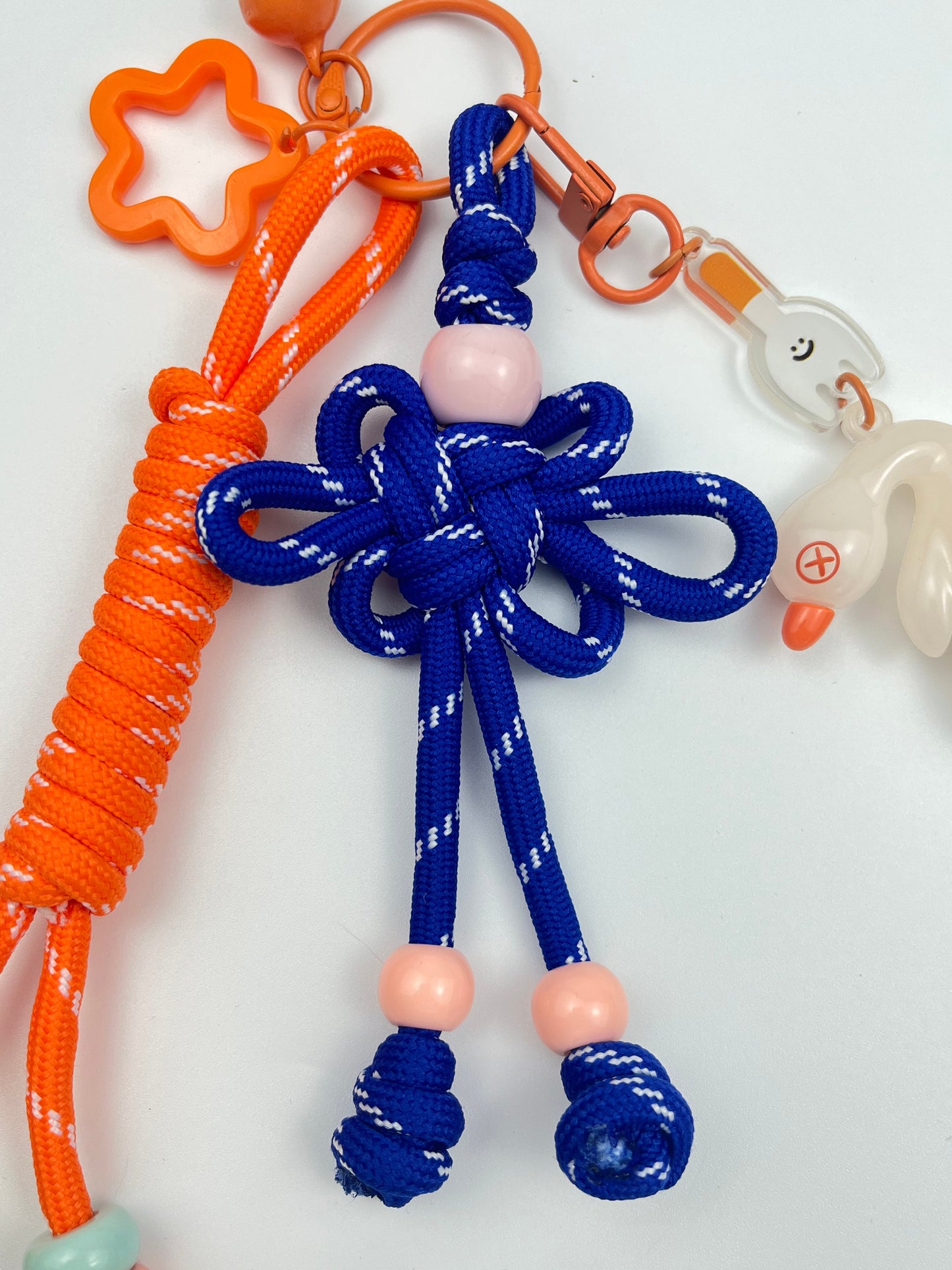 Cute Big White Goose Keychain | Contrast - Color Knot + Adorable Charms, Full of Healing Vibe