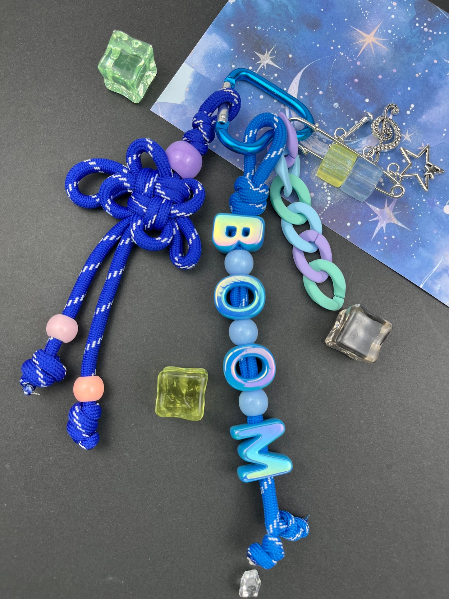 Colorful “BOOM” Knot Keychain | Gradient Color + Creative Charms, Trendy Vibe Overflowing