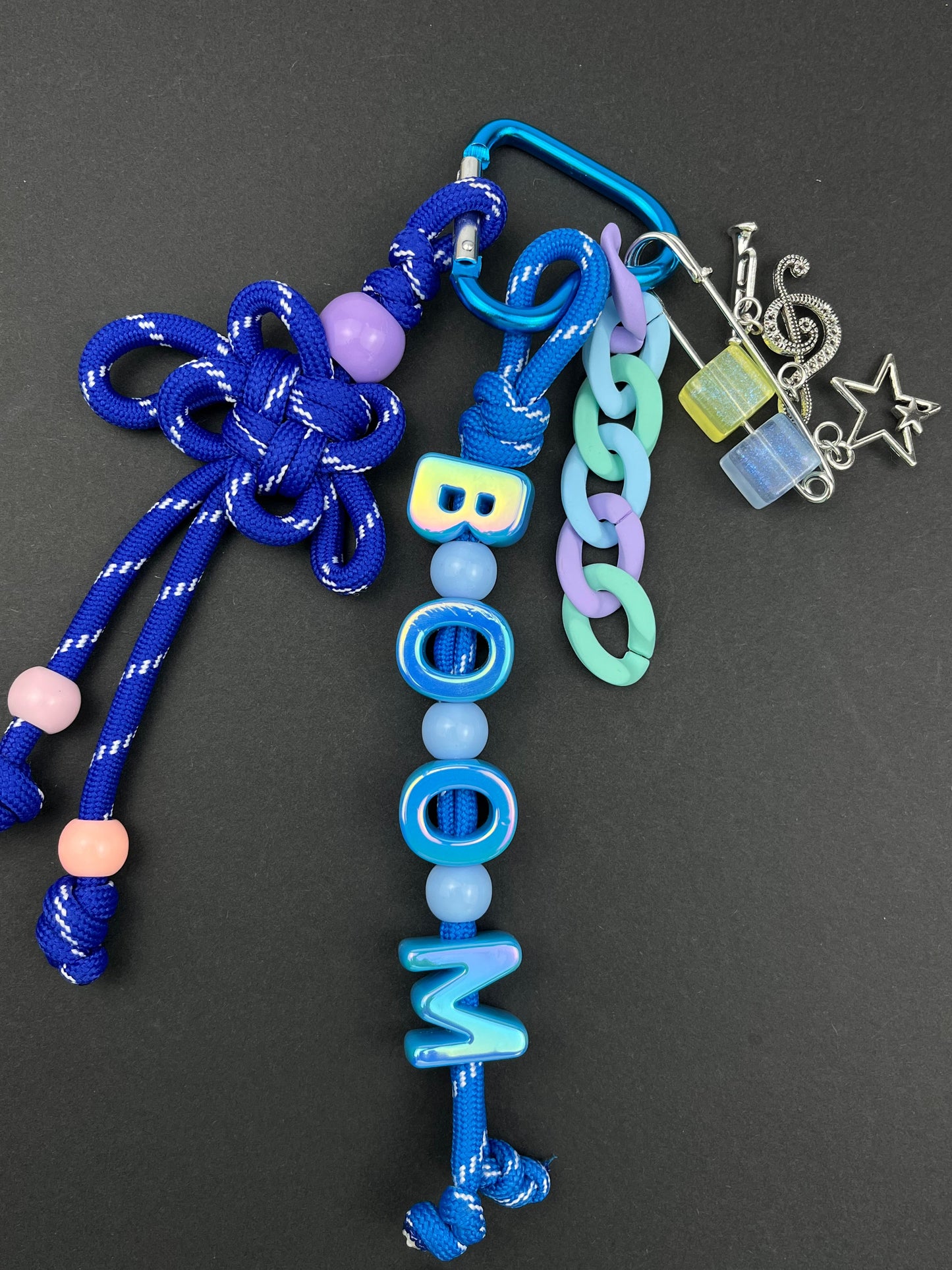 Colorful “BOOM” Knot Keychain | Gradient Color + Creative Charms, Trendy Vibe Overflowing
