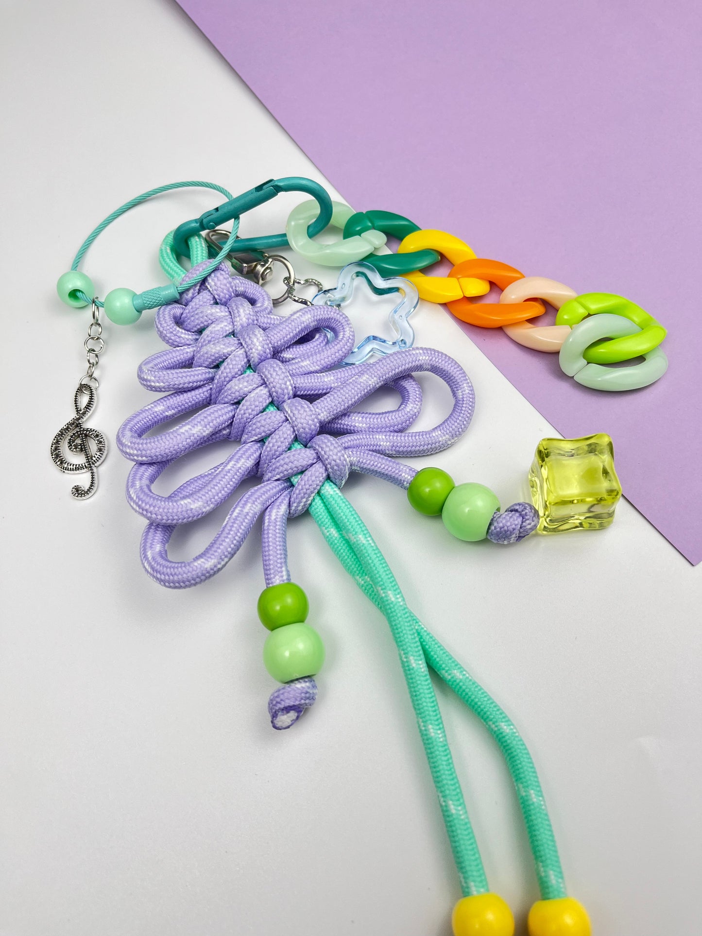 Pastel Chinese Knot Keychain: Colorful Charms & Music Note