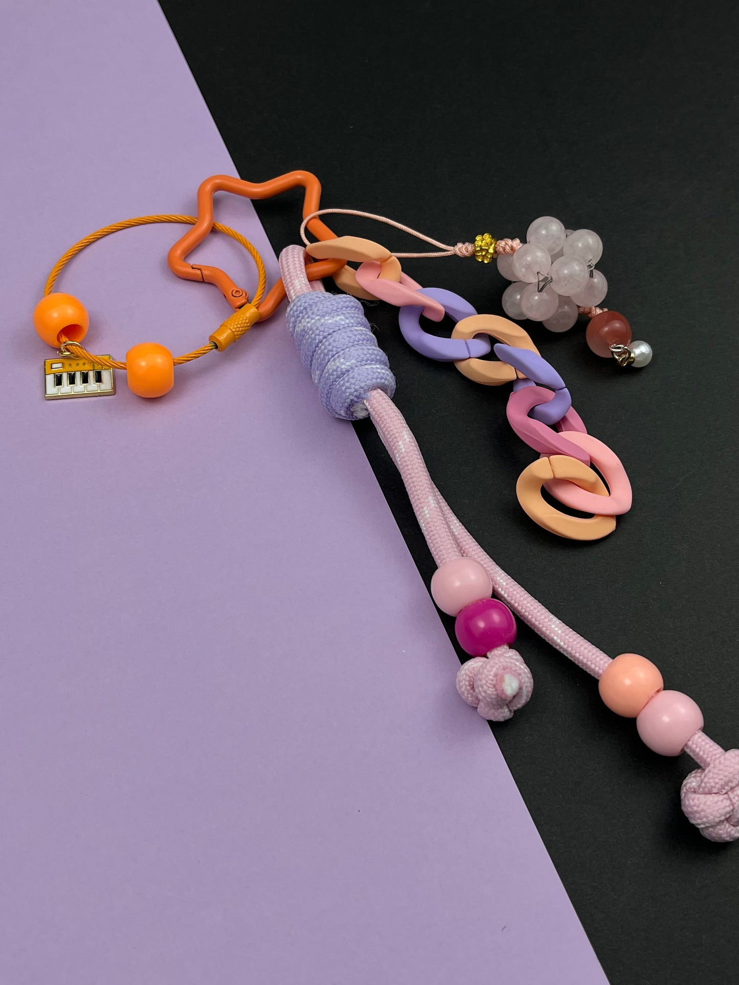 Dreamy Macaron - Colored Keychain | Creative Beads + Piano Charm, Stunning Appearance