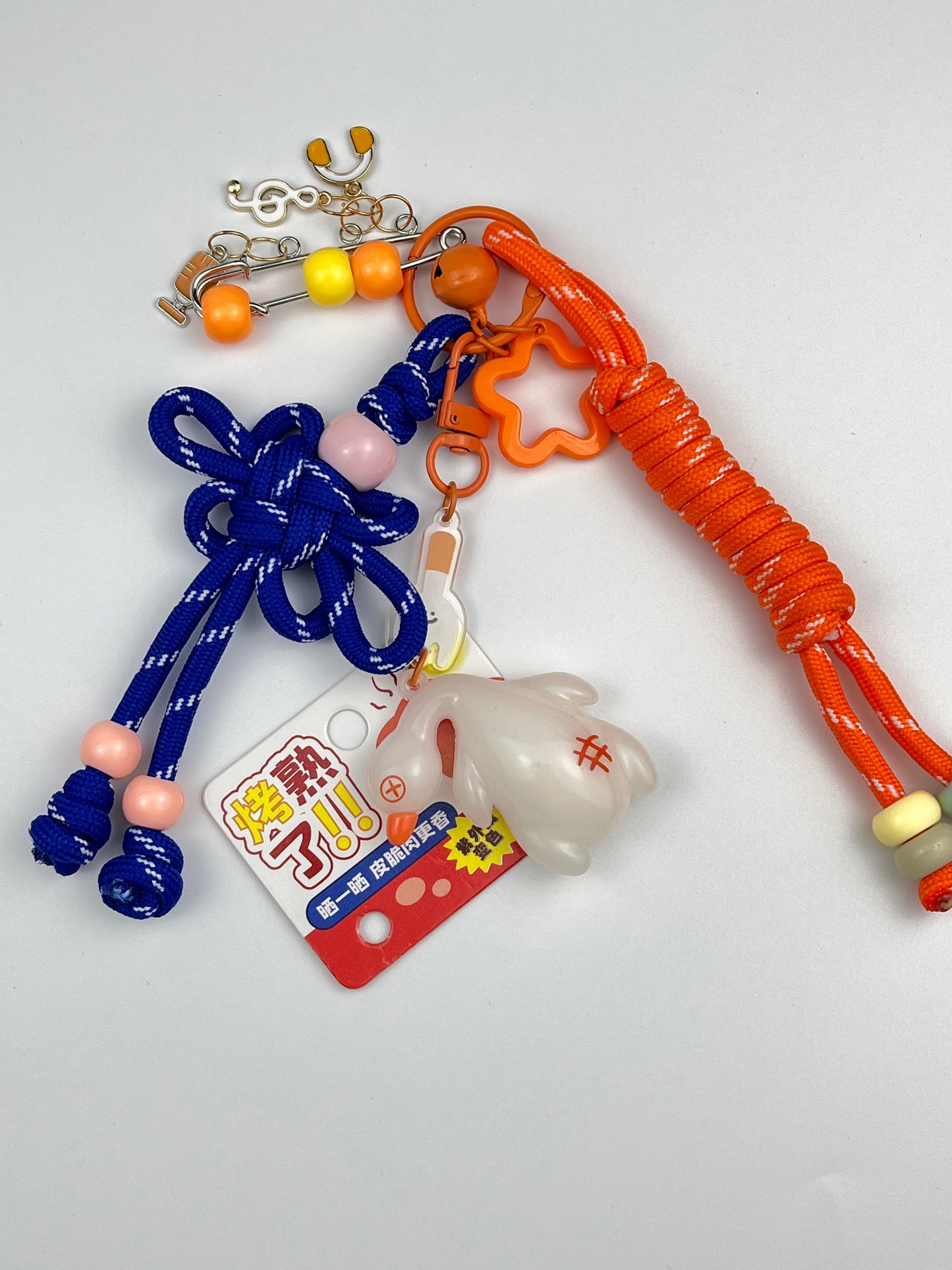 Cute Big White Goose Keychain | Contrast - Color Knot + Adorable Charms, Full of Healing Vibe