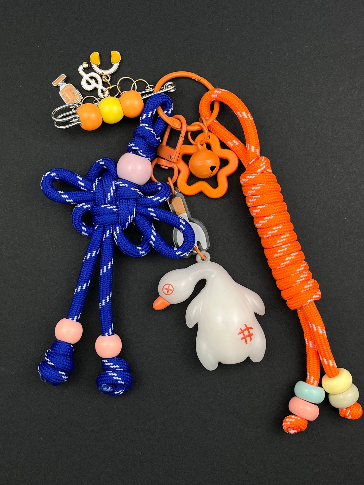 Cute Big White Goose Keychain | Contrast - Color Knot + Adorable Charms, Full of Healing Vibe