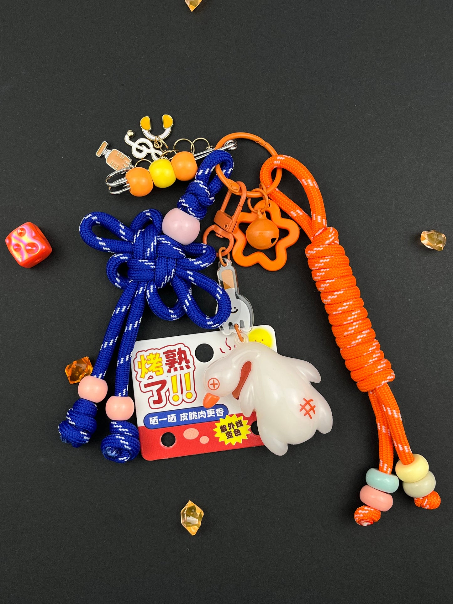 Cute Big White Goose Keychain | Contrast - Color Knot + Adorable Charms, Full of Healing Vibe