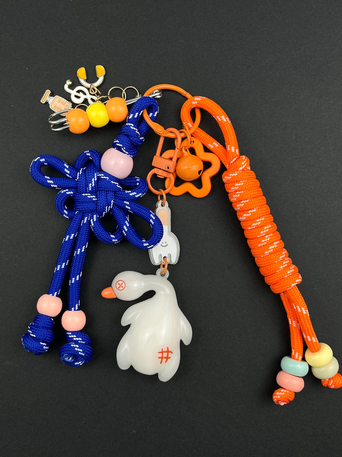 Cute Big White Goose Keychain | Contrast - Color Knot + Adorable Charms, Full of Healing Vibe