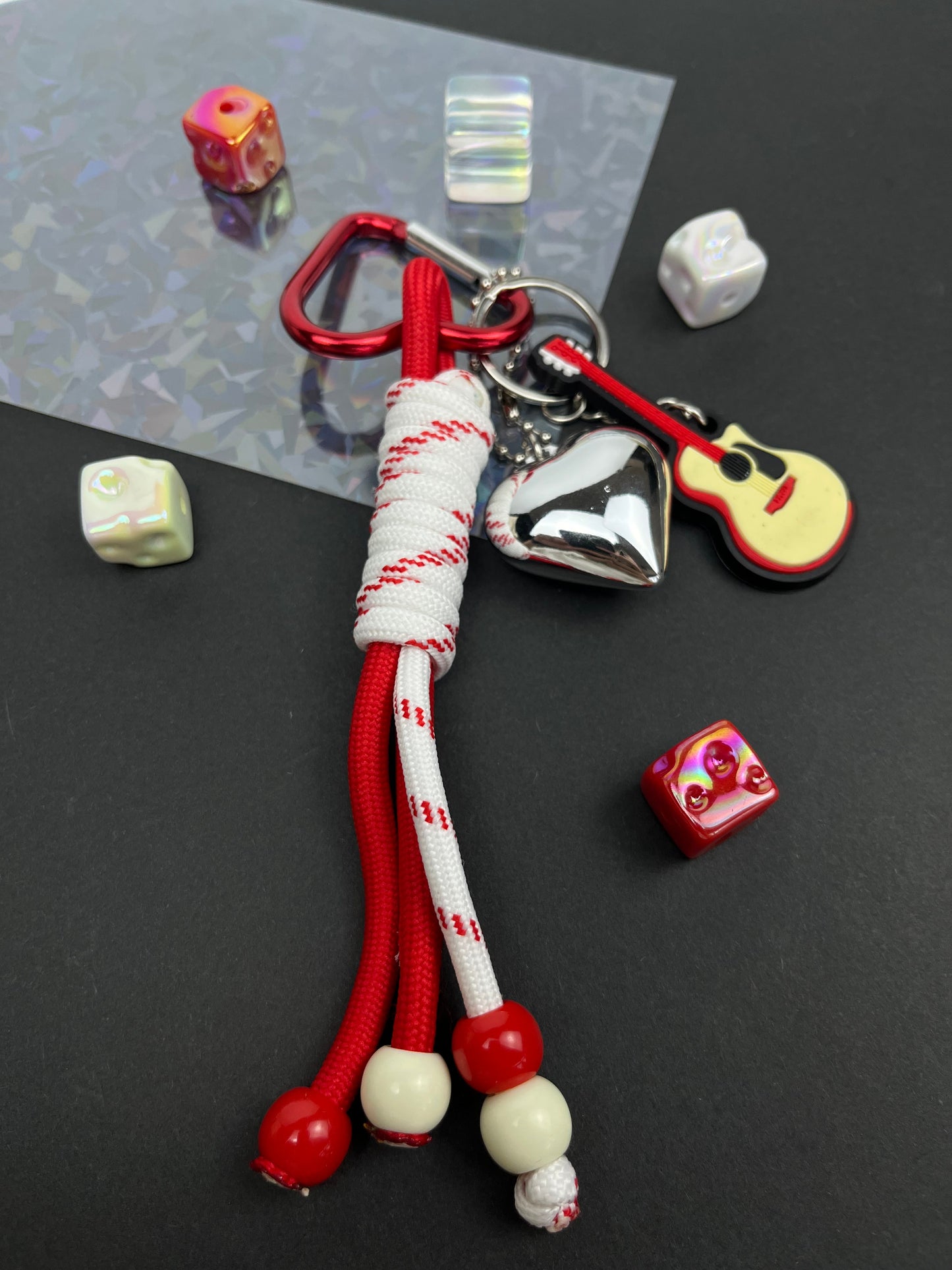 Sweet & Rock Keychain Set: Heart, Guitar & Rope Design