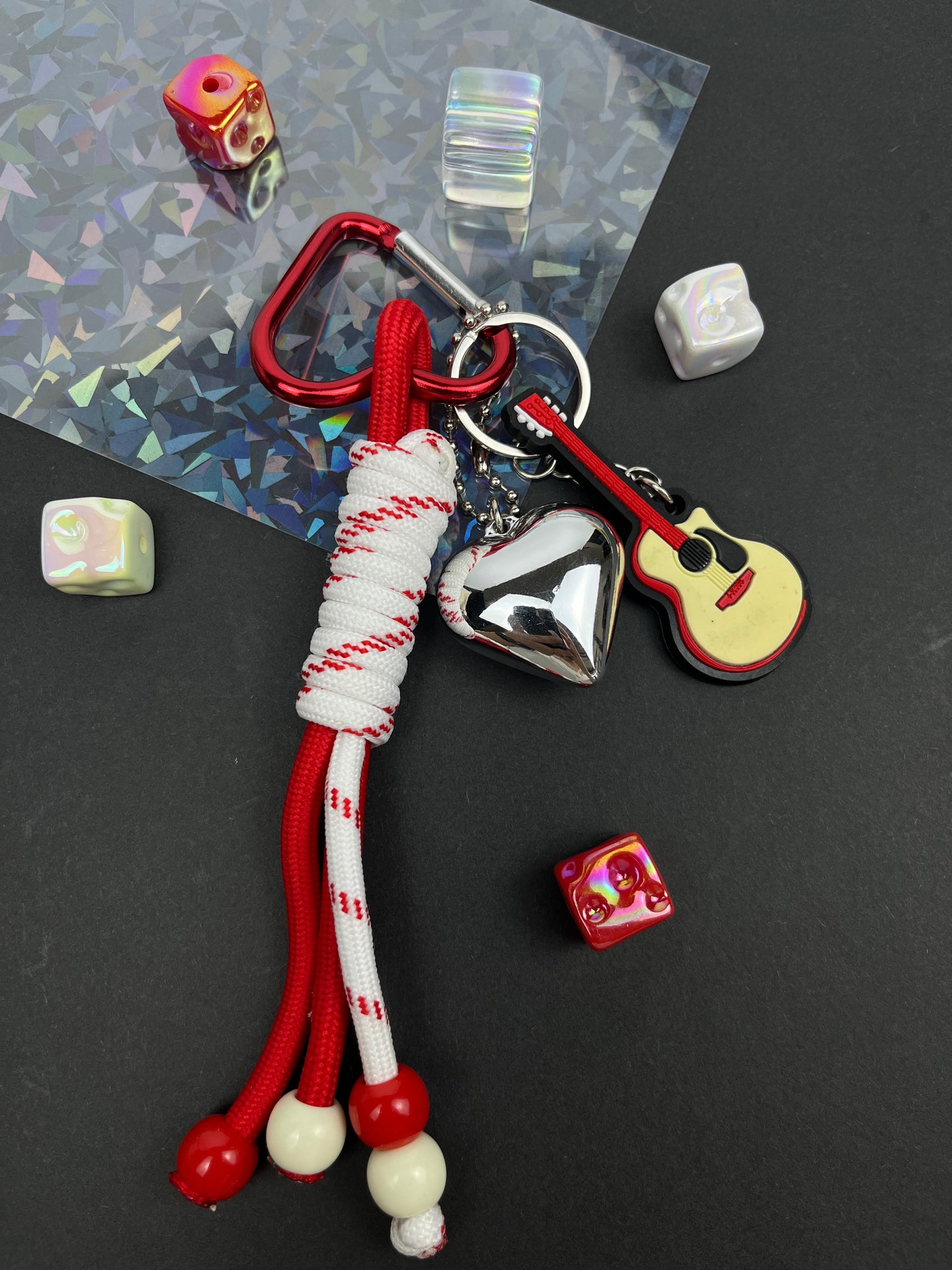 Sweet & Rock Keychain Set: Heart, Guitar & Rope Design