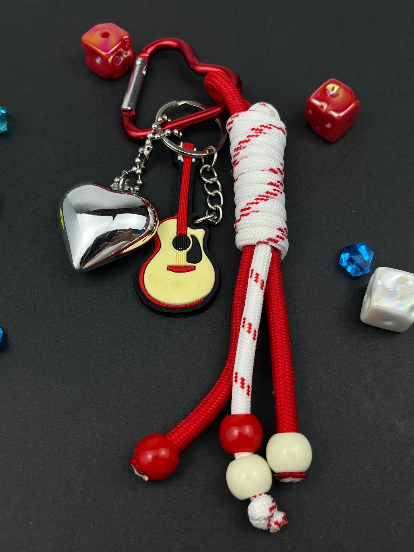 Sweet & Rock Keychain Set: Heart, Guitar & Rope Design