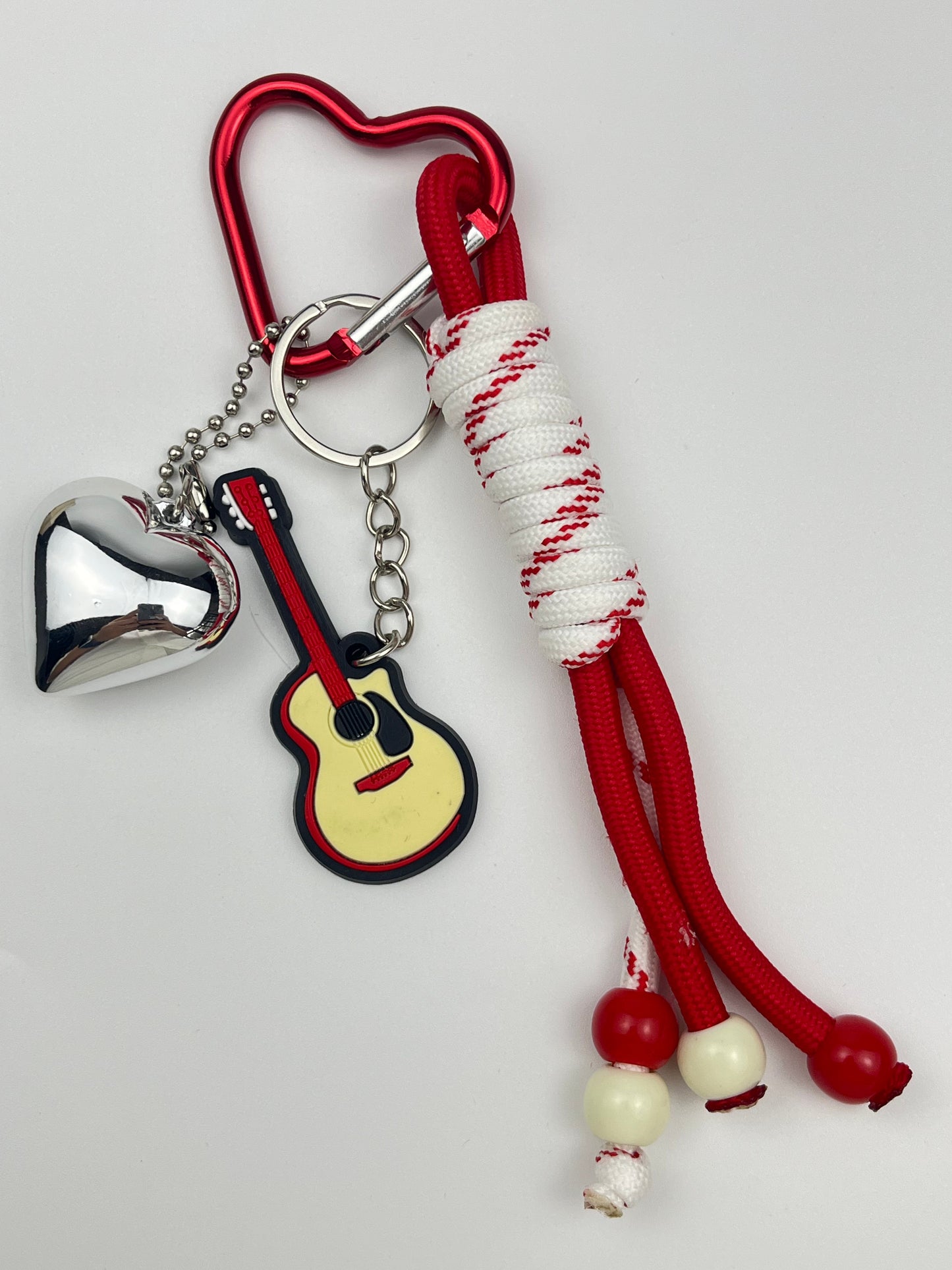 Sweet & Rock Keychain Set: Heart, Guitar & Rope Design