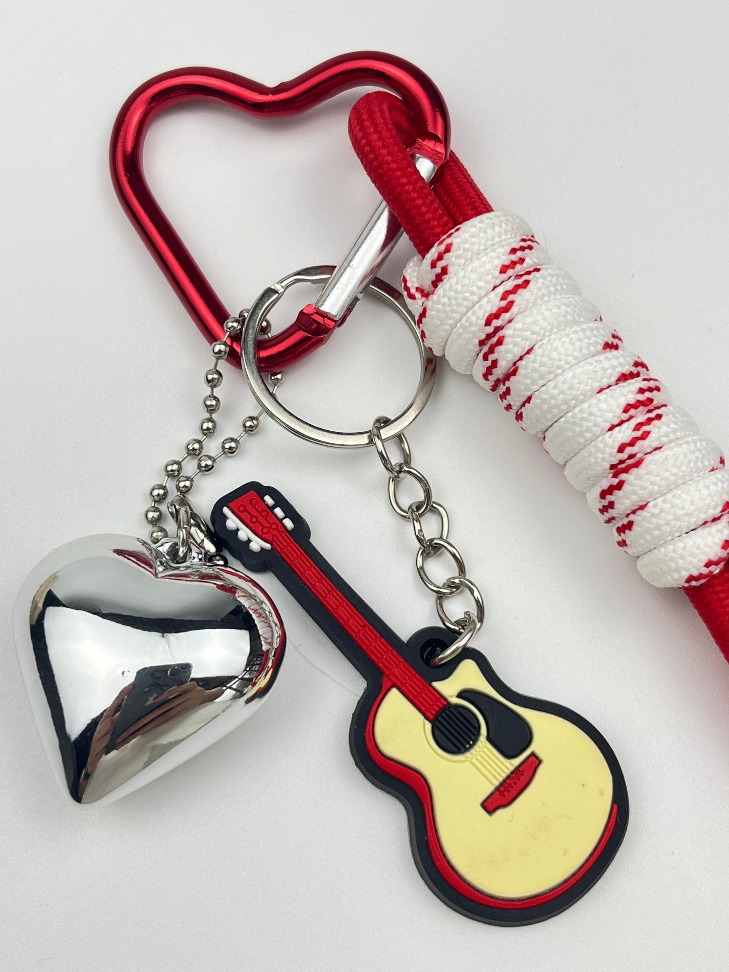 Sweet & Rock Keychain Set: Heart, Guitar & Rope Design