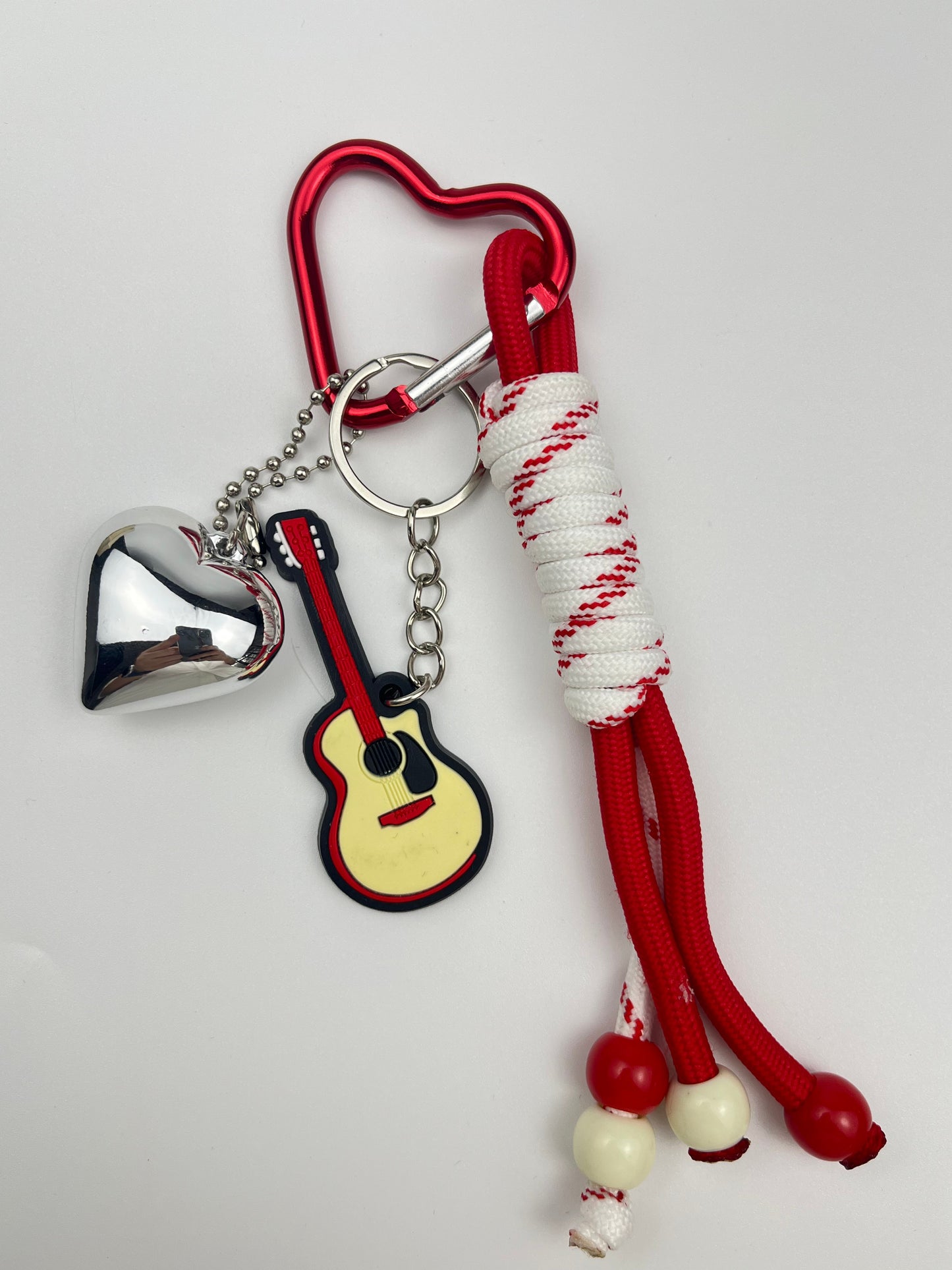 Sweet & Rock Keychain Set: Heart, Guitar & Rope Design