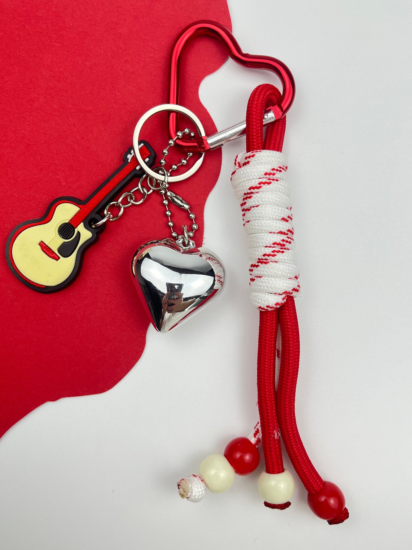 Sweet & Rock Keychain Set: Heart, Guitar & Rope Design
