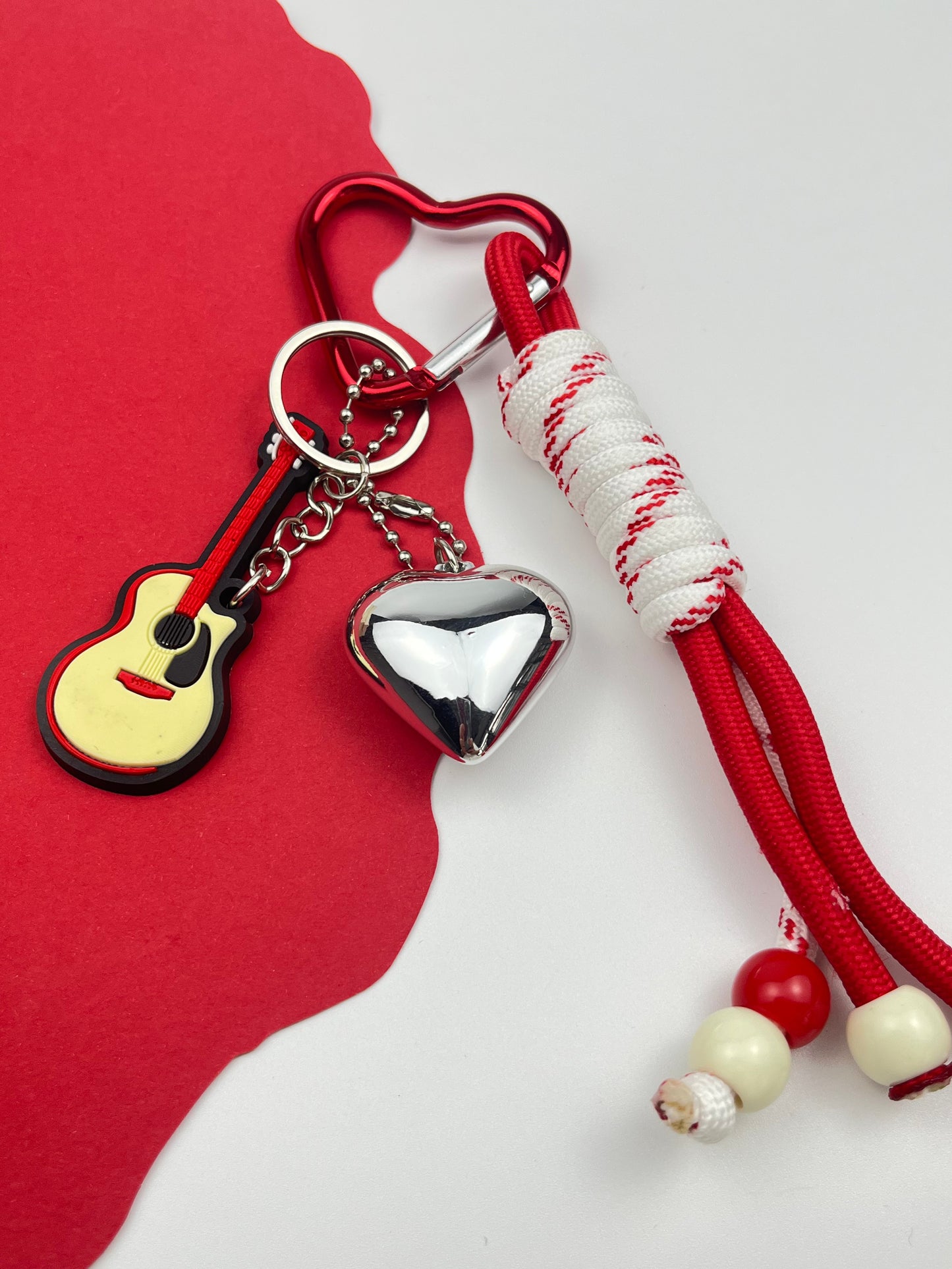 Sweet & Rock Keychain Set: Heart, Guitar & Rope Design