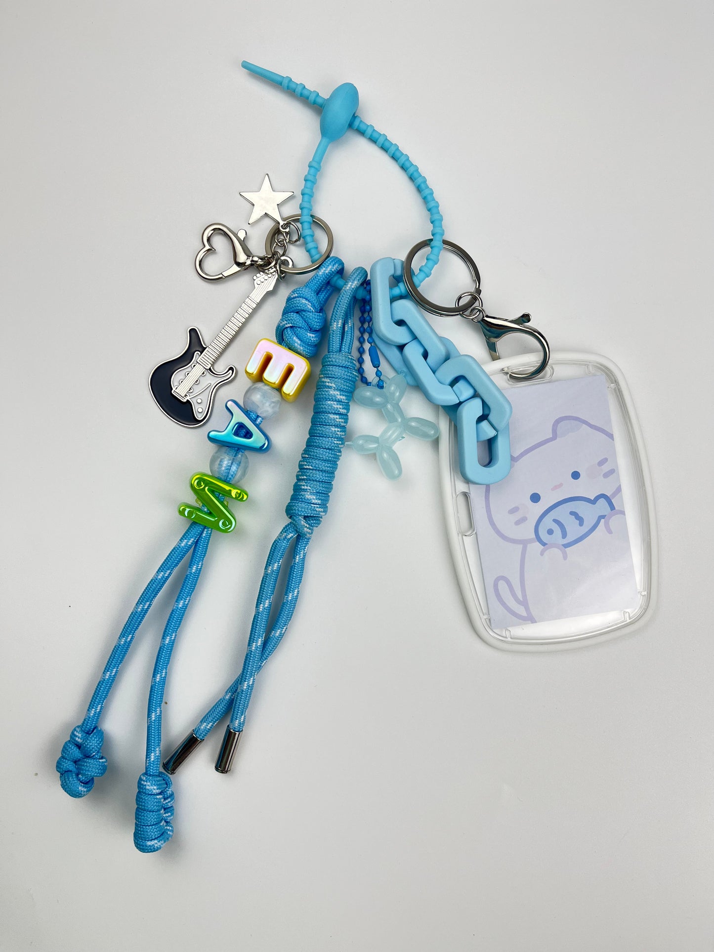 Blue - Toned Keychain Set: Guitar Charm + Cute Card Holder, Trendy Daily Accessory