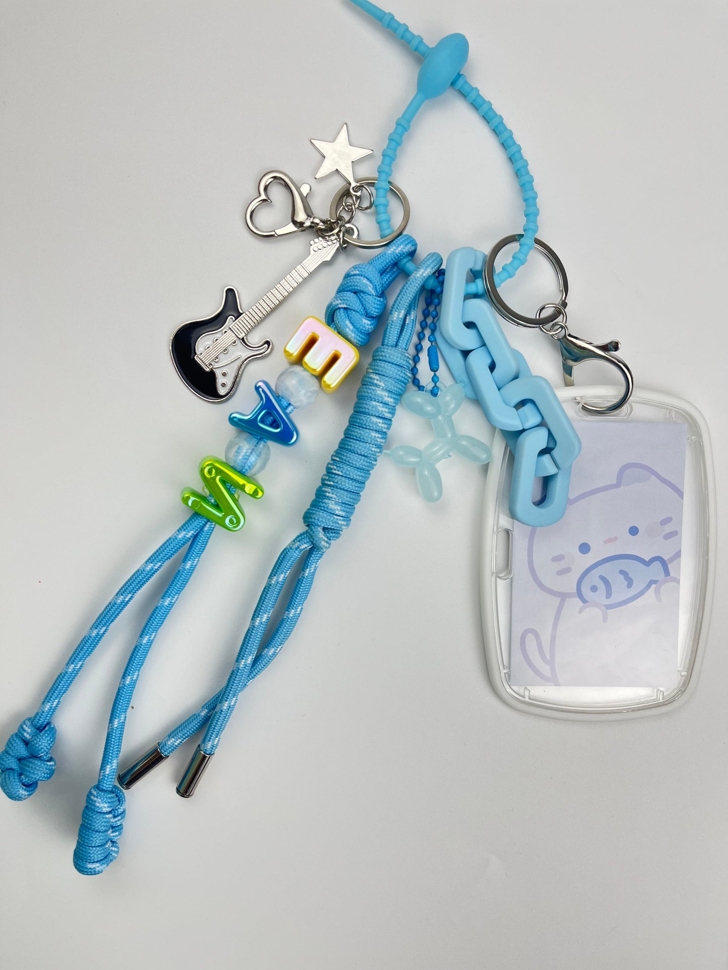 Blue - Toned Keychain Set: Guitar Charm + Cute Card Holder, Trendy Daily Accessory