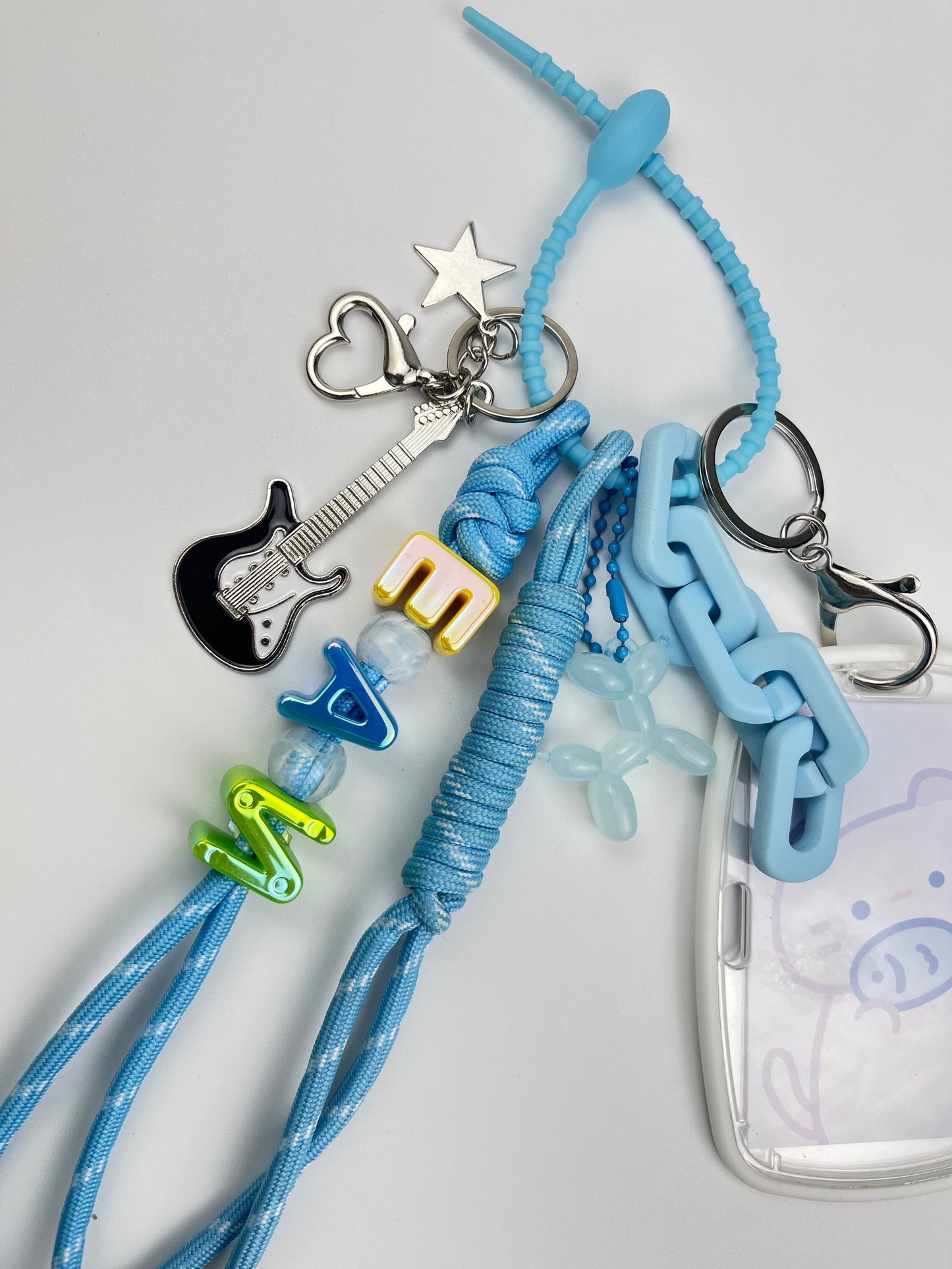 Blue - Toned Keychain Set: Guitar Charm + Cute Card Holder, Trendy Daily Accessory