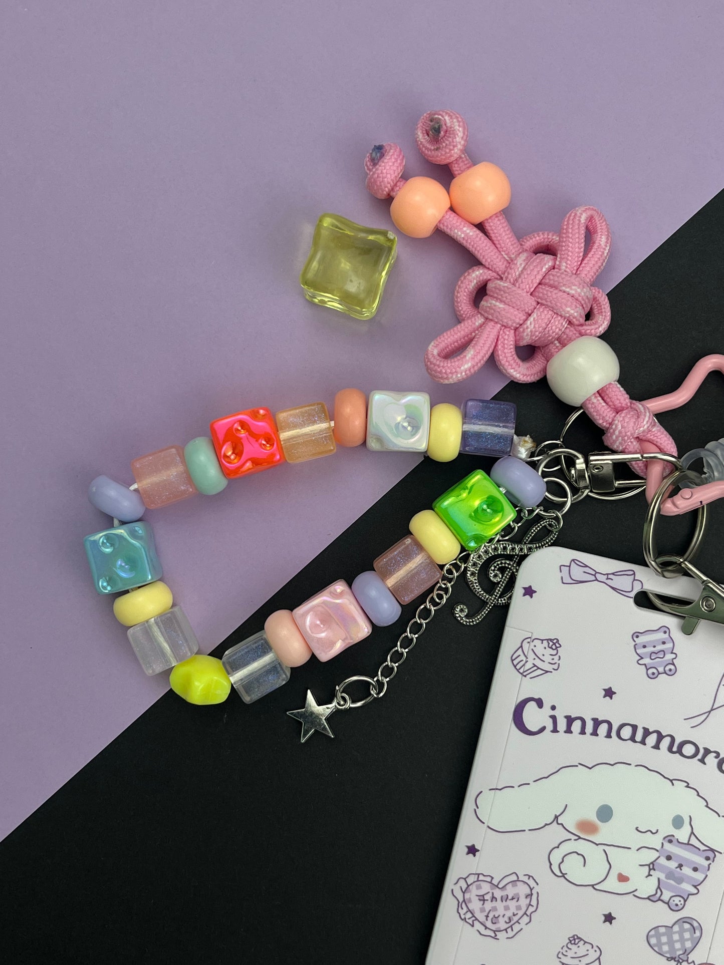 Cinnamoroll Card Holder Keychain | Colorful Beads + Cute Charms, Girlish Heart Overflowing