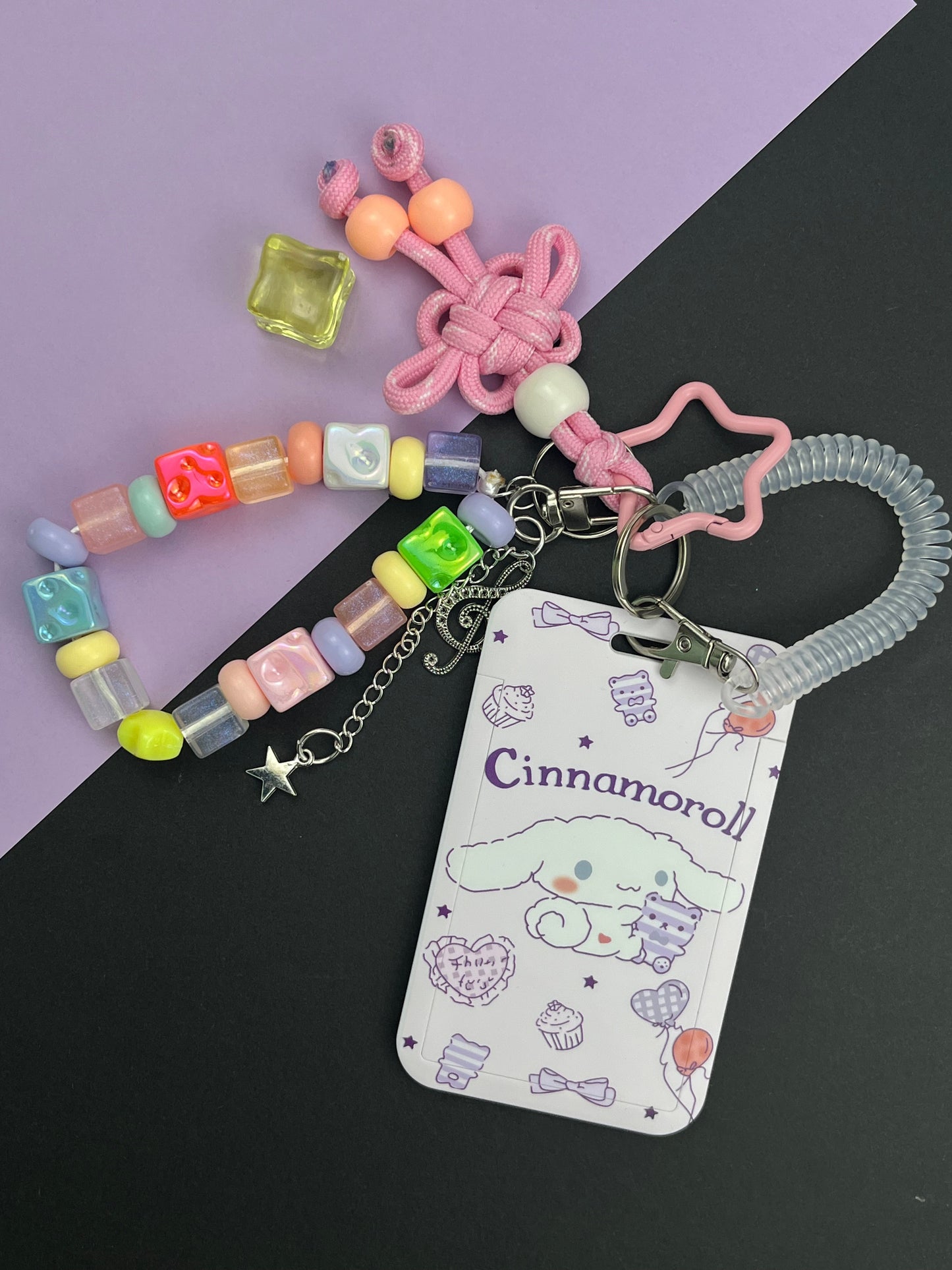 Cinnamoroll Card Holder Keychain | Colorful Beads + Cute Charms, Girlish Heart Overflowing