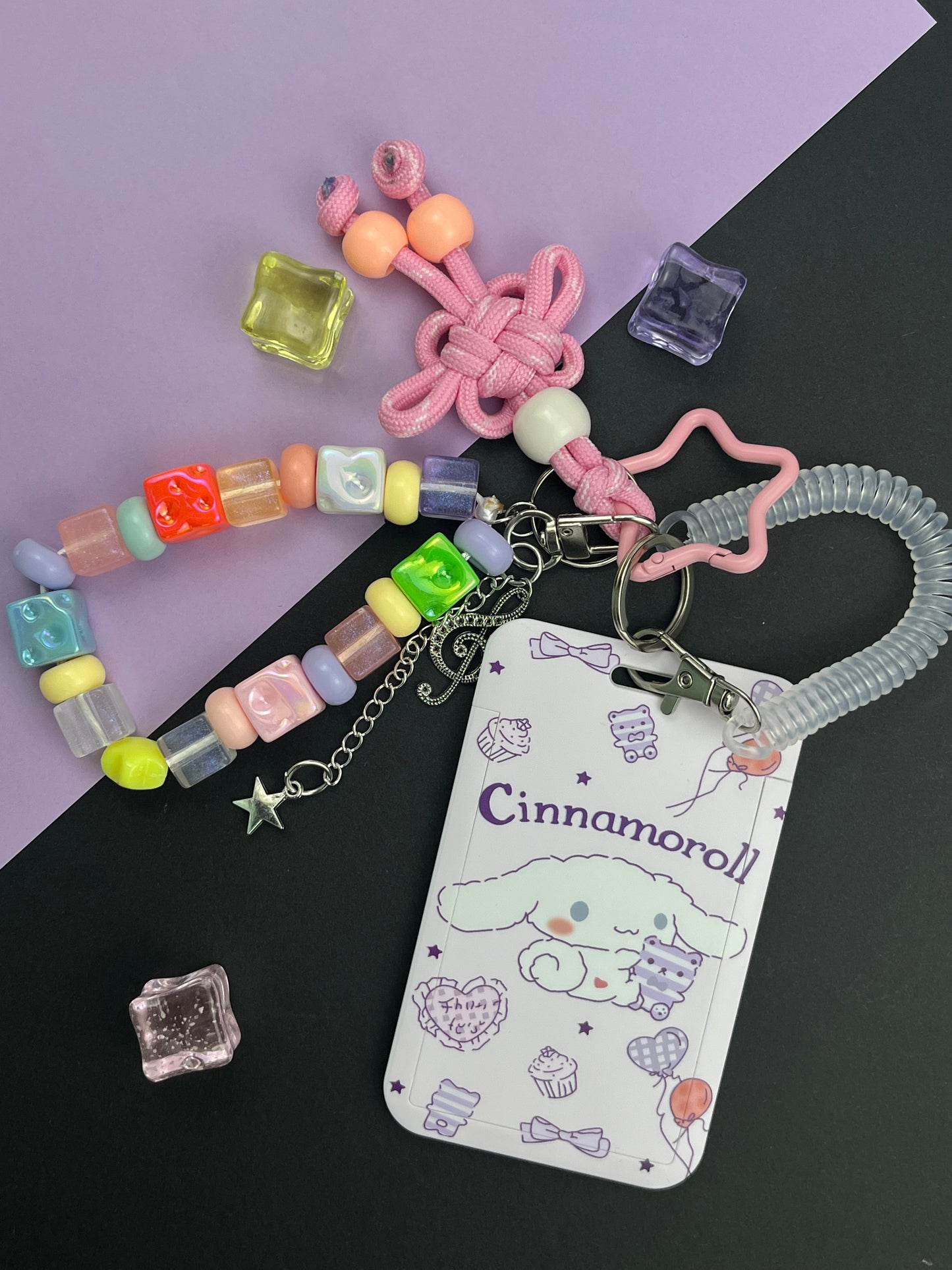 Cinnamoroll Card Holder Keychain | Colorful Beads + Cute Charms, Girlish Heart Overflowing