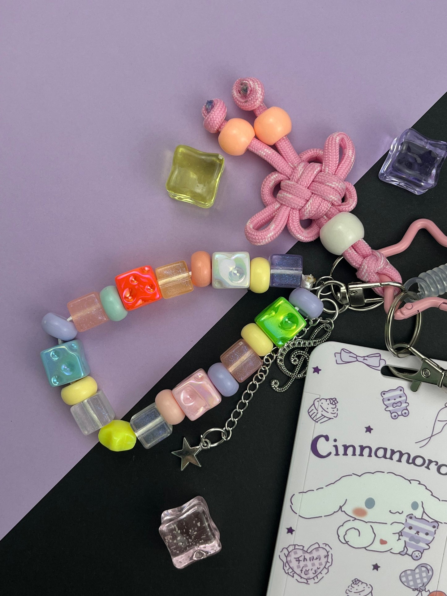 Cinnamoroll Card Holder Keychain | Colorful Beads + Cute Charms, Girlish Heart Overflowing