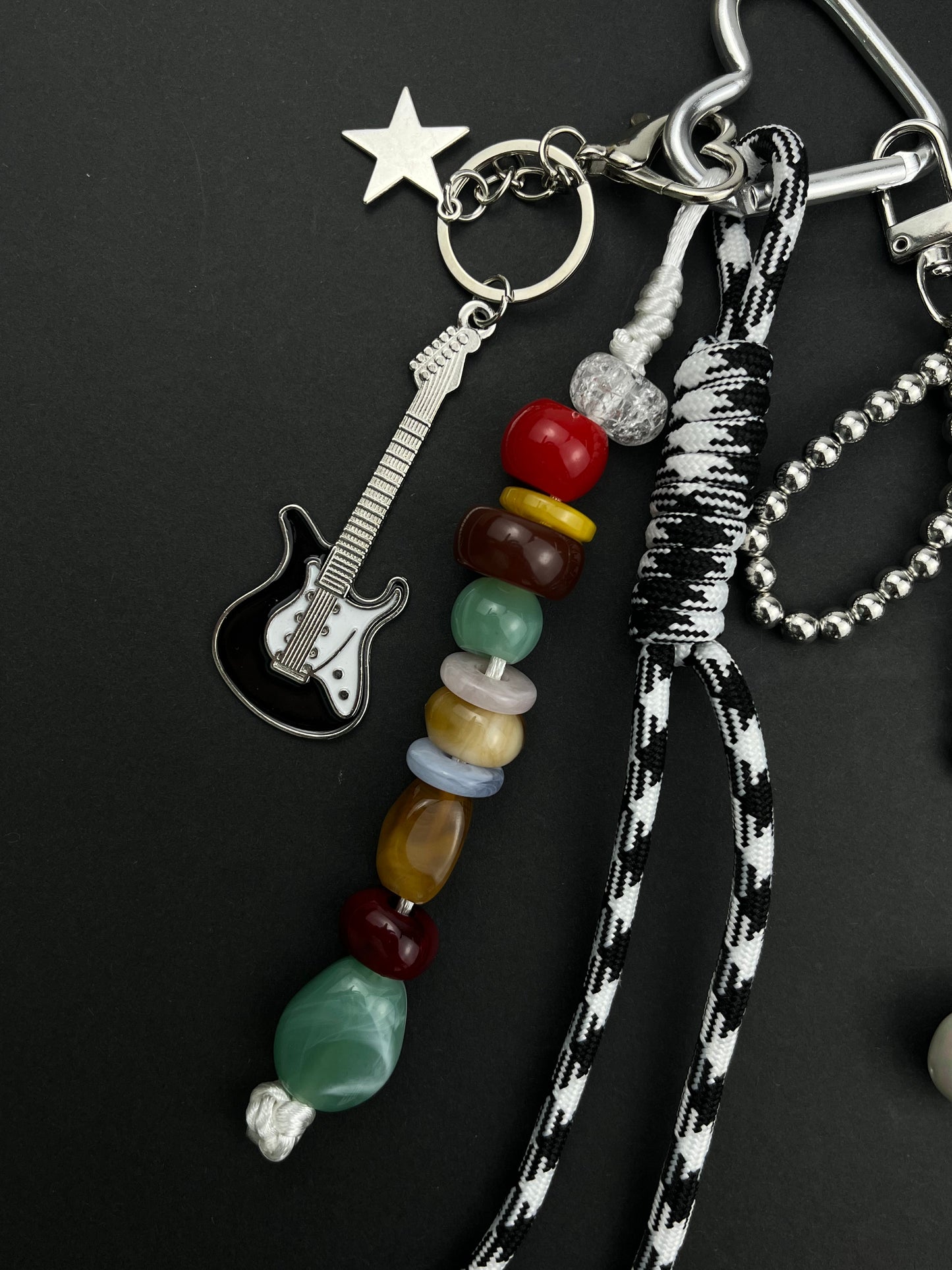 Trendy Rock - Style Keychain | Guitar Beads + Metal Charms, Personality On - Stage
