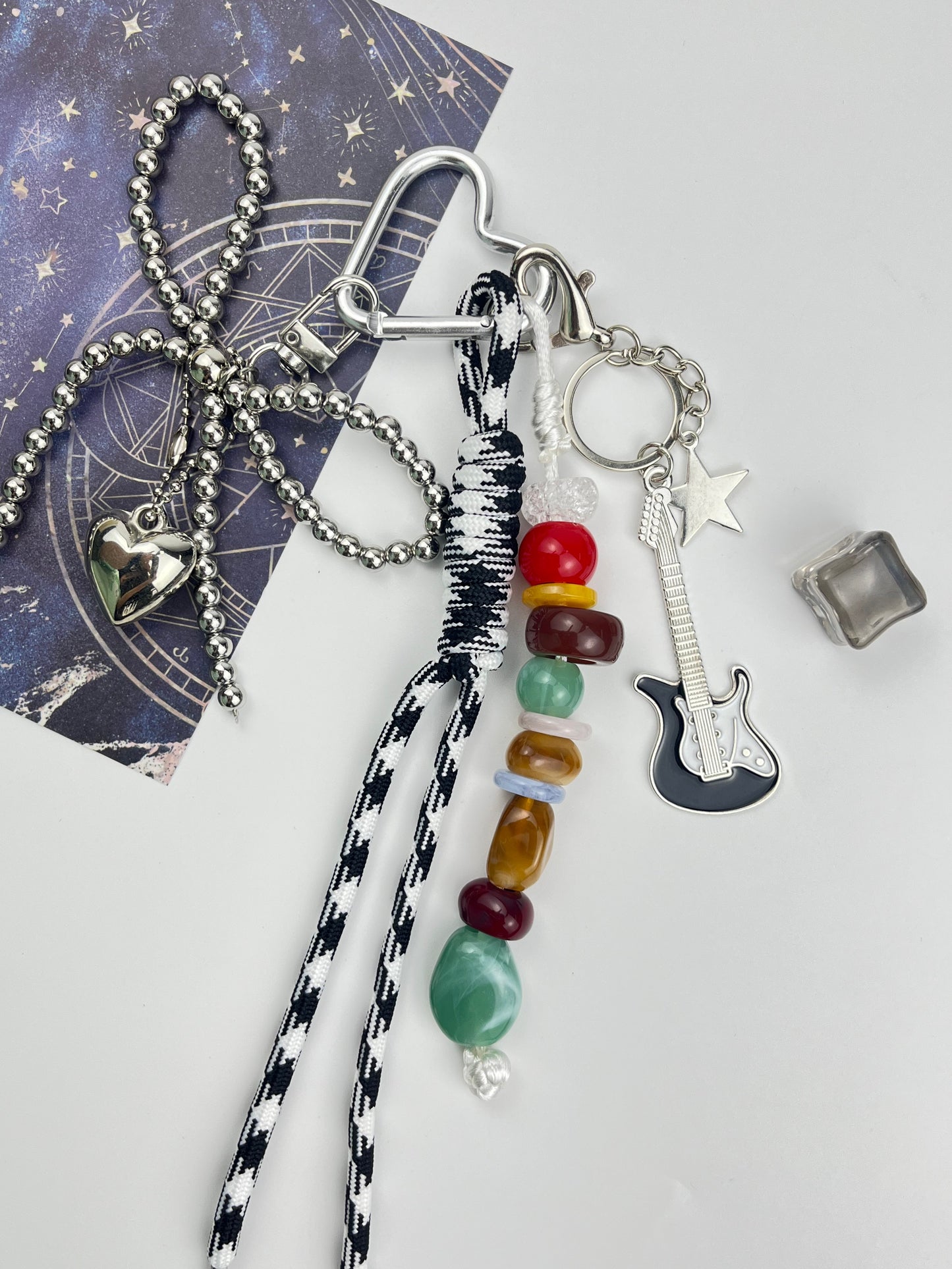 Trendy Rock - Style Keychain | Guitar Beads + Metal Charms, Personality On - Stage