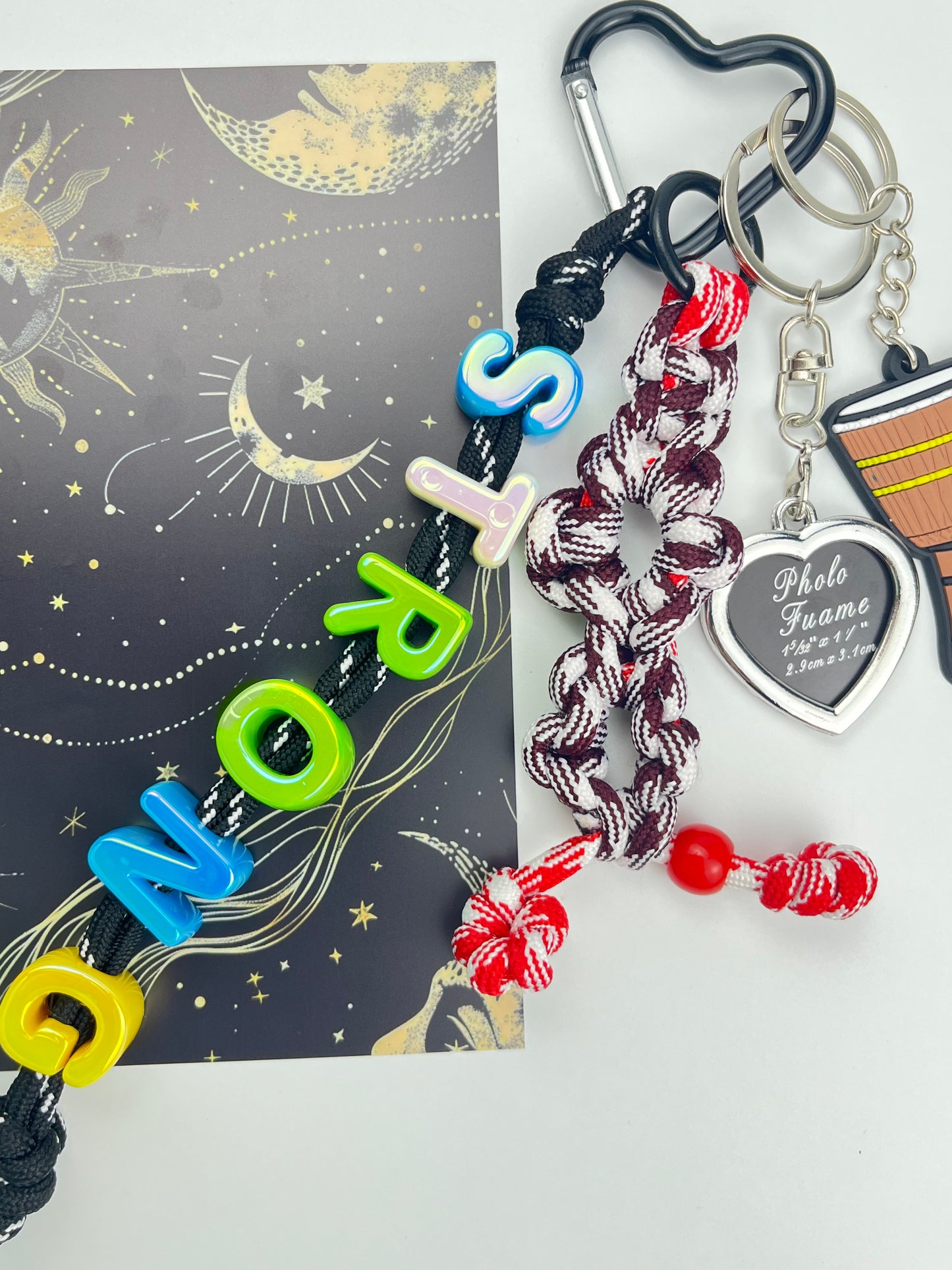 Colorful "STRONG" Music - Themed Keychain: Drum & Heart Charms