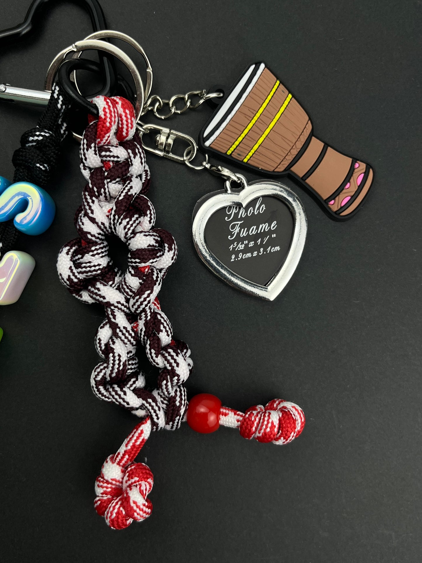 Colorful "STRONG" Music - Themed Keychain: Drum & Heart Charms