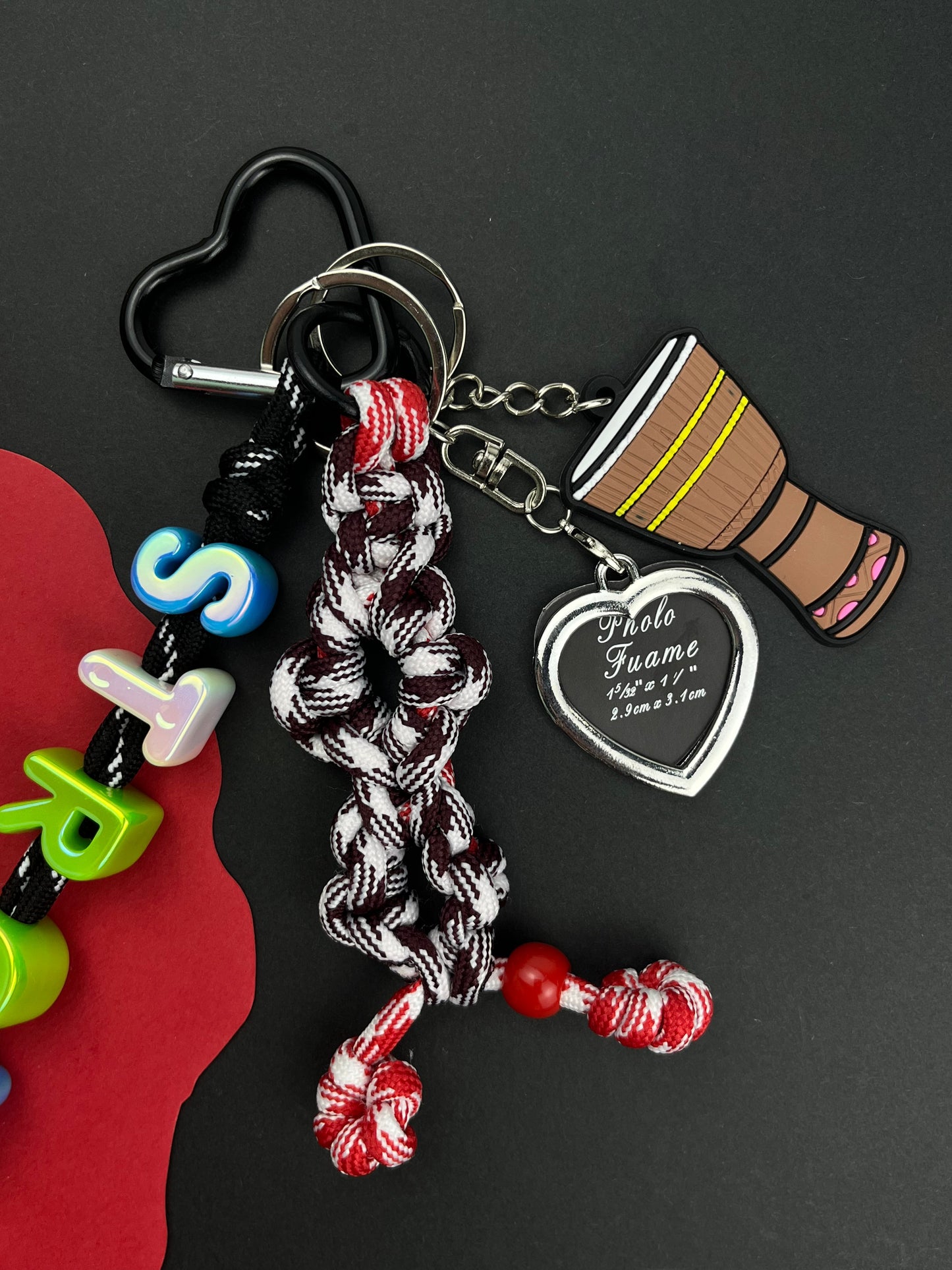 Colorful "STRONG" Music - Themed Keychain: Drum & Heart Charms