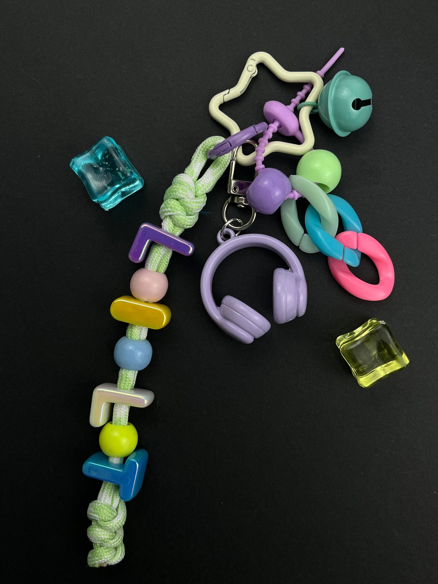 Colorful "LIVE" Music Keychain: Headphone & Bell Charms
