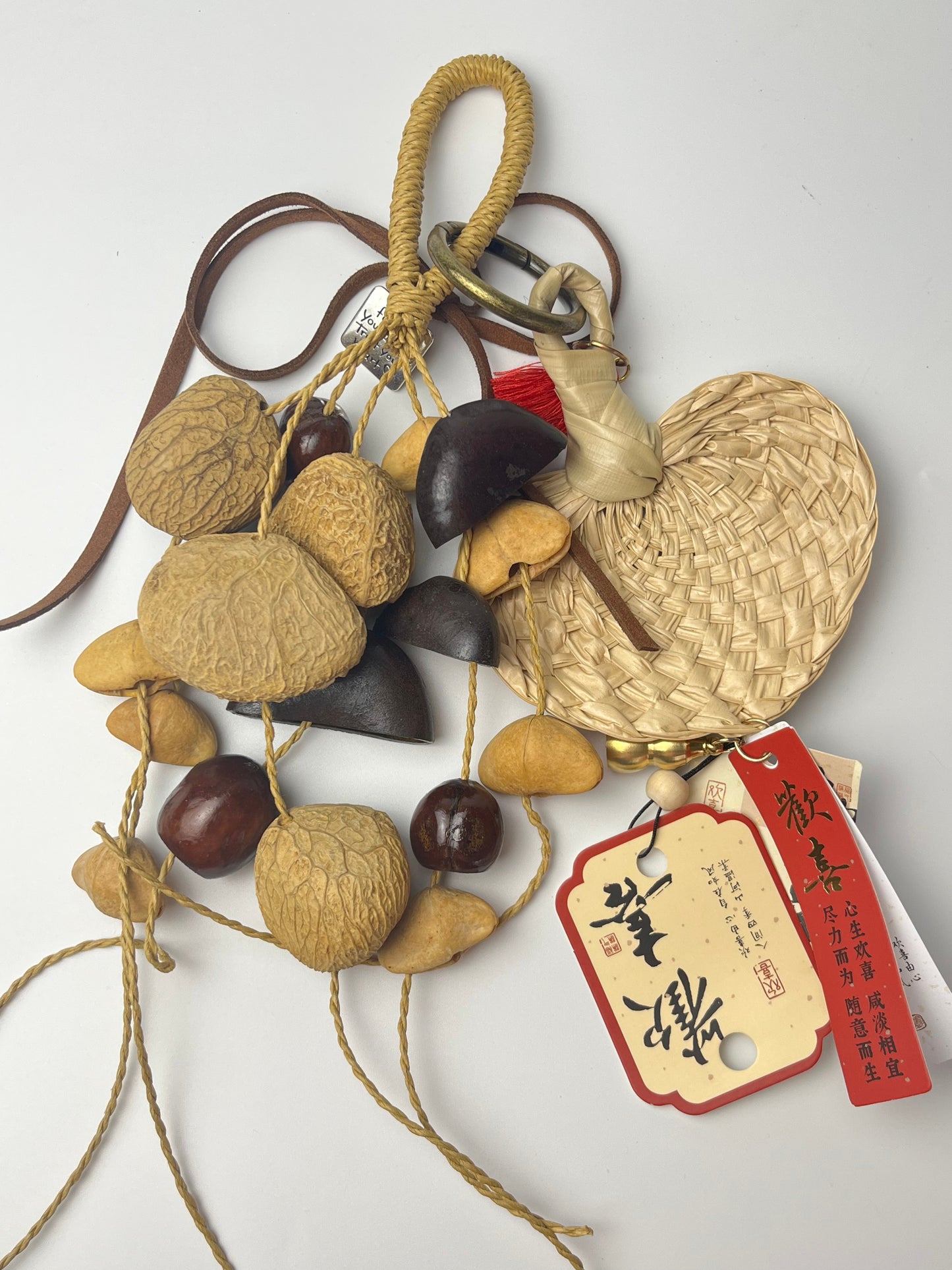 Hand - woven Fruit Shell Blessing Ornament, Small Woven Fan Adds Charm, Good Luck with You!