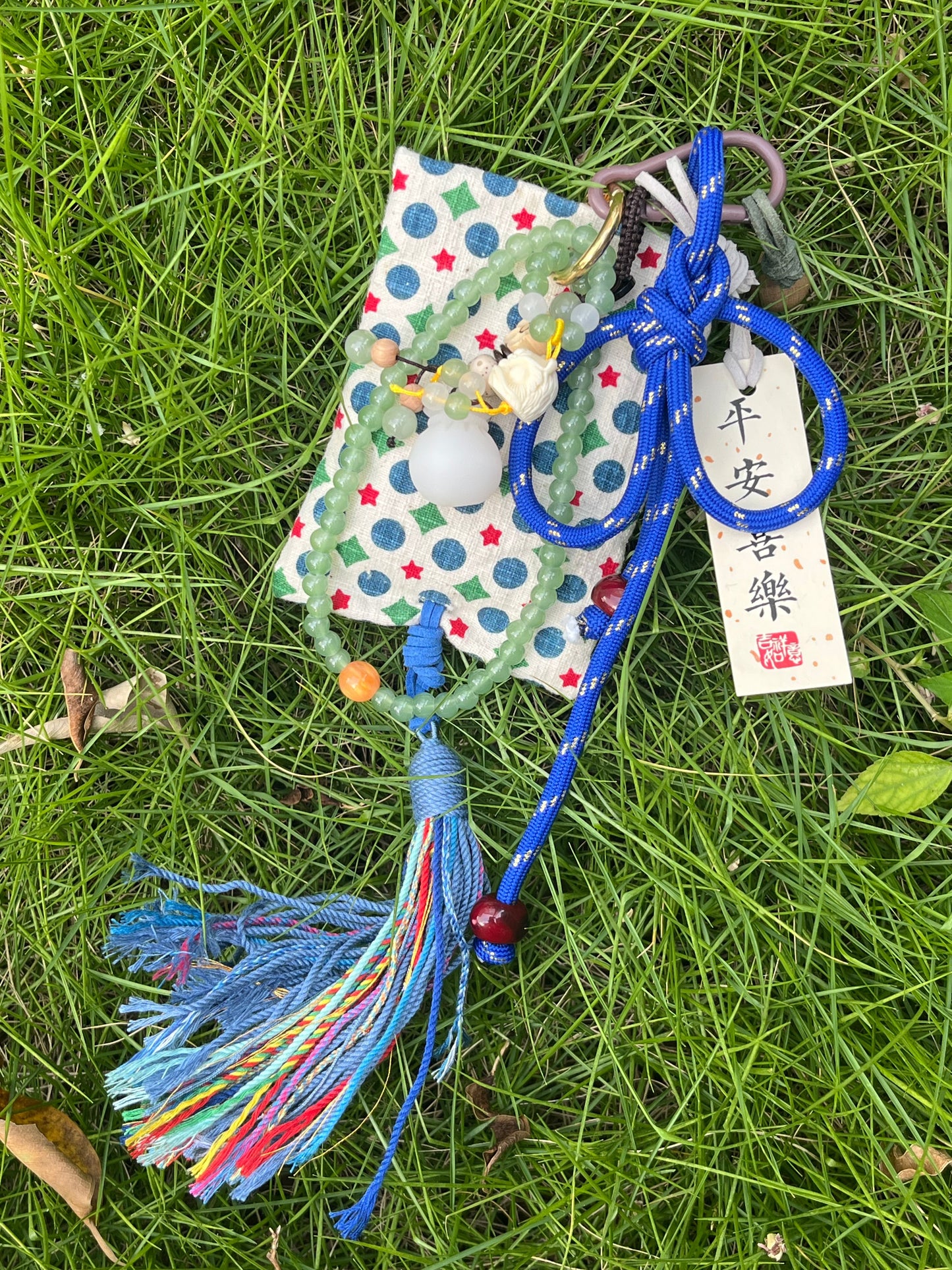 Handmade Paracord Blessing Ornament | “Peace and Joy” Jade Gourd Woven Pendant