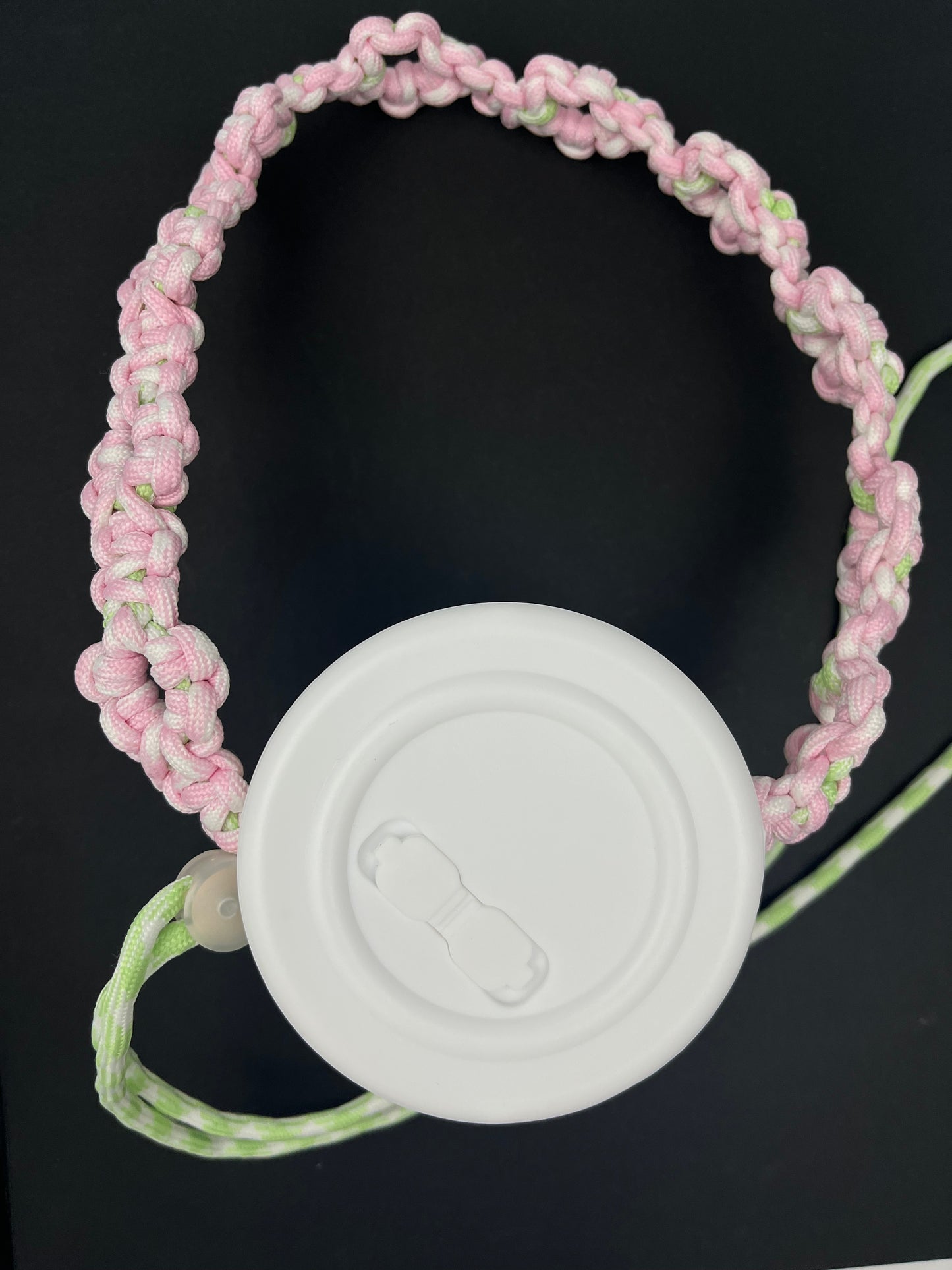 Hand - woven Pink - Green Paracord Cup Holder | Cute Portable Water Cup Strap