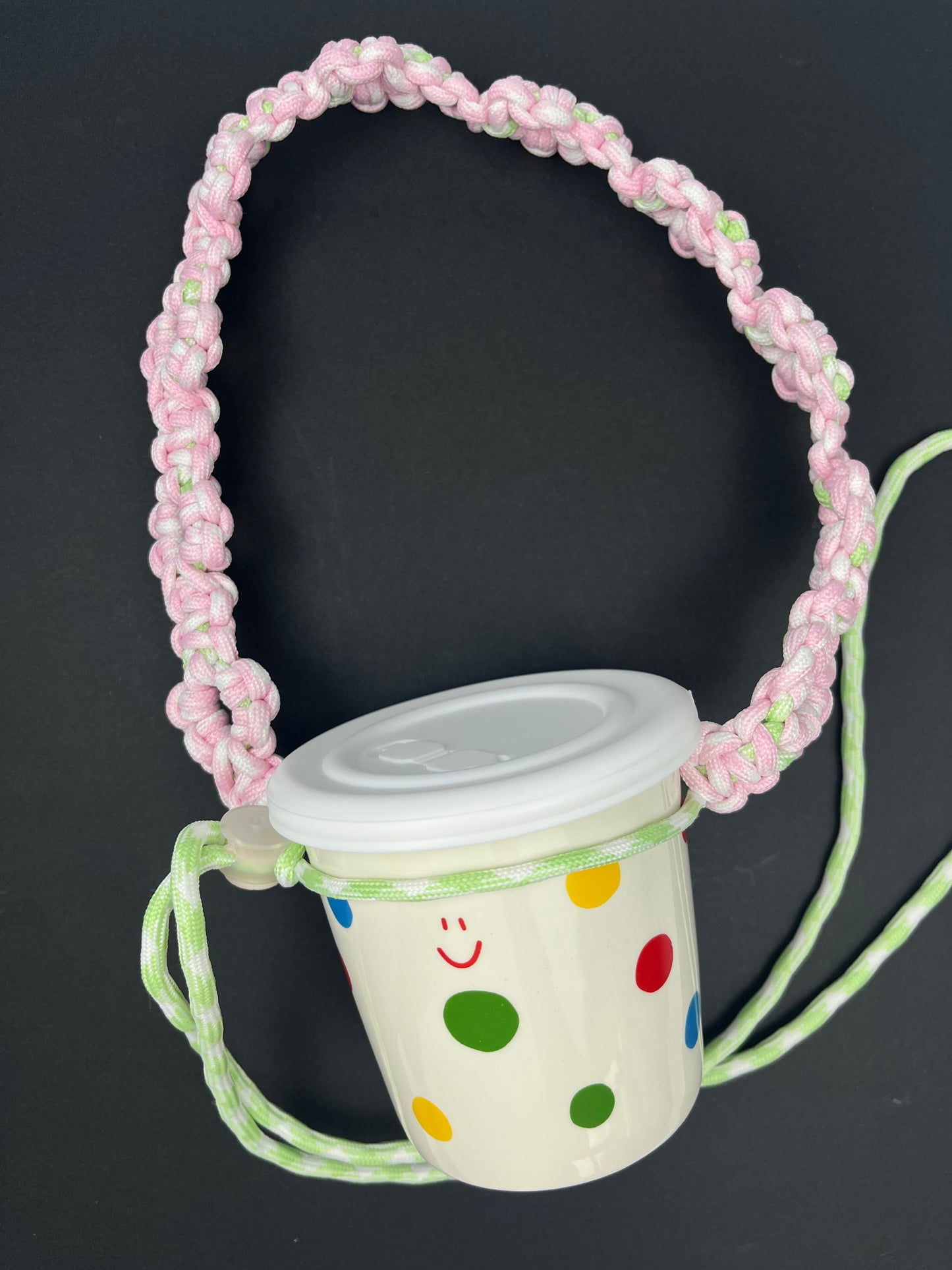 Hand - woven Pink - Green Paracord Cup Holder | Cute Portable Water Cup Strap