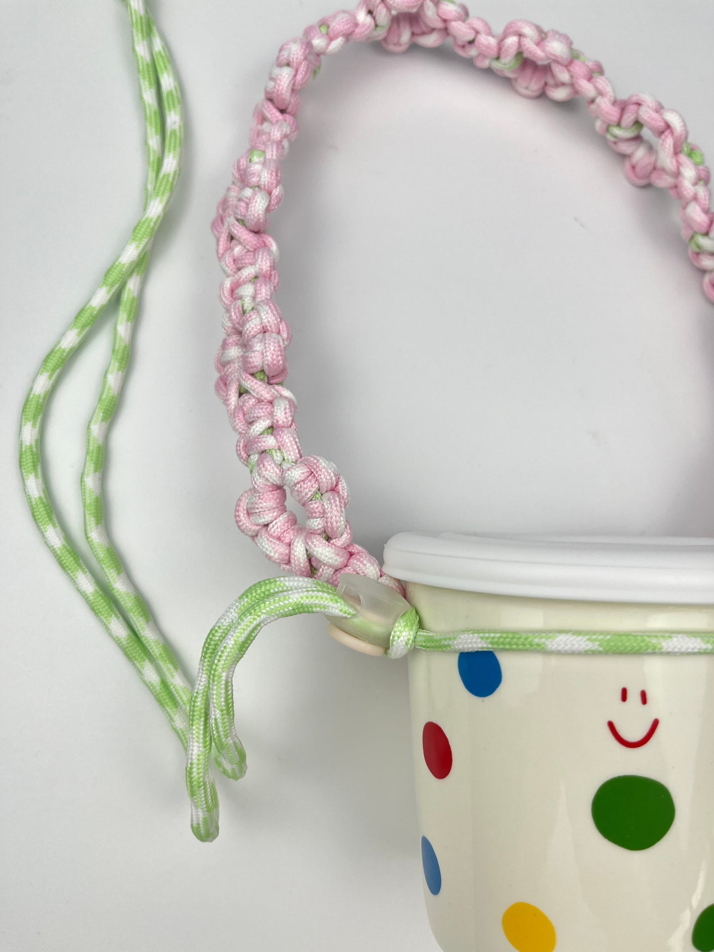 Hand - woven Pink - Green Paracord Cup Holder | Cute Portable Water Cup Strap