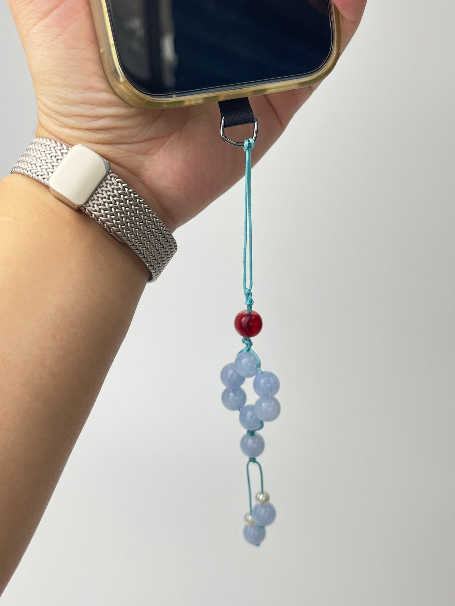 Handmade Jade Thread Light Blue Jade Phone Charm, Fresh Anti - Loss Accessory