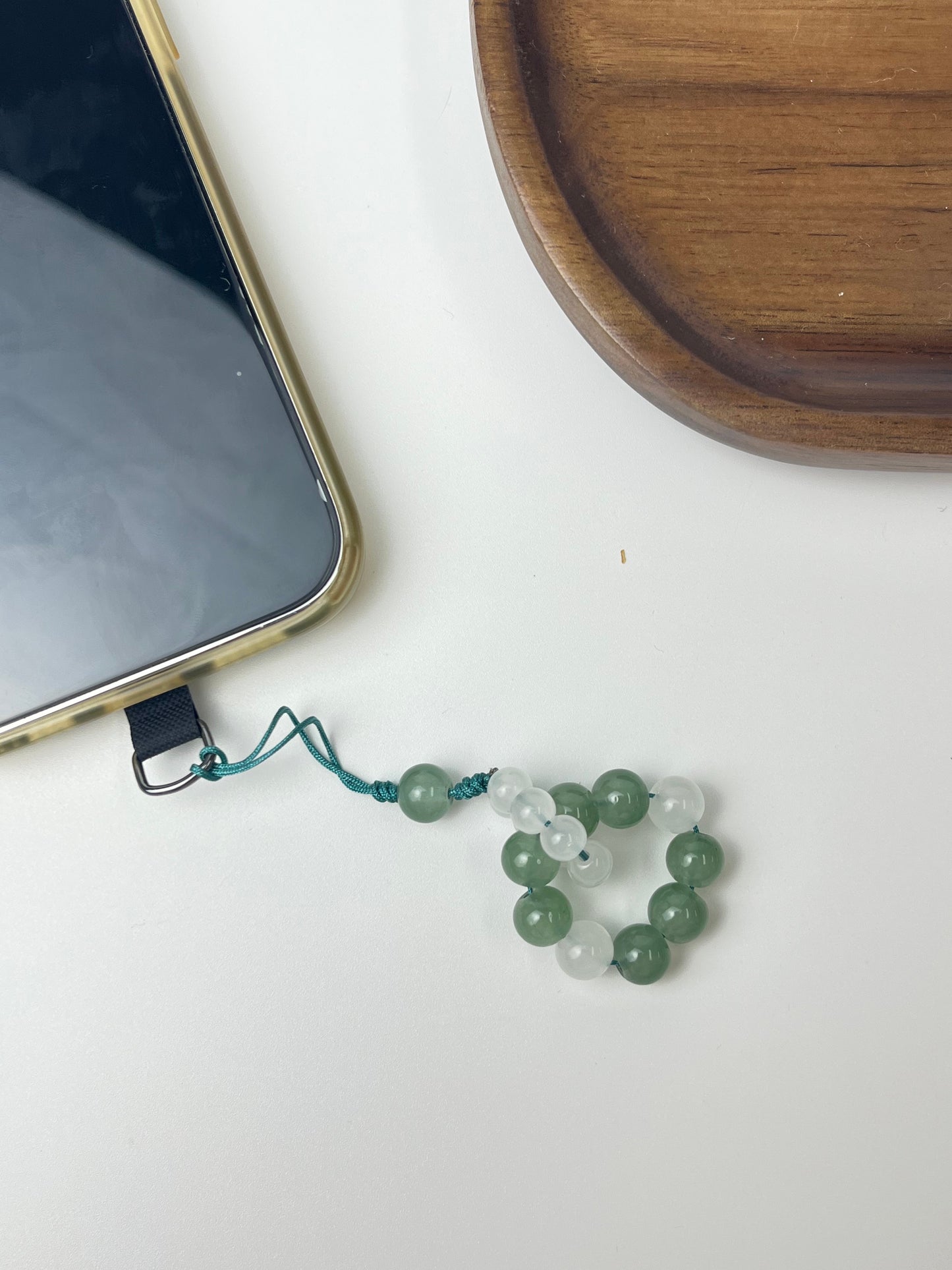 Handmade Jade Thread Phone Charm, Fresh Green & White Beaded Anti - Loss Accessory