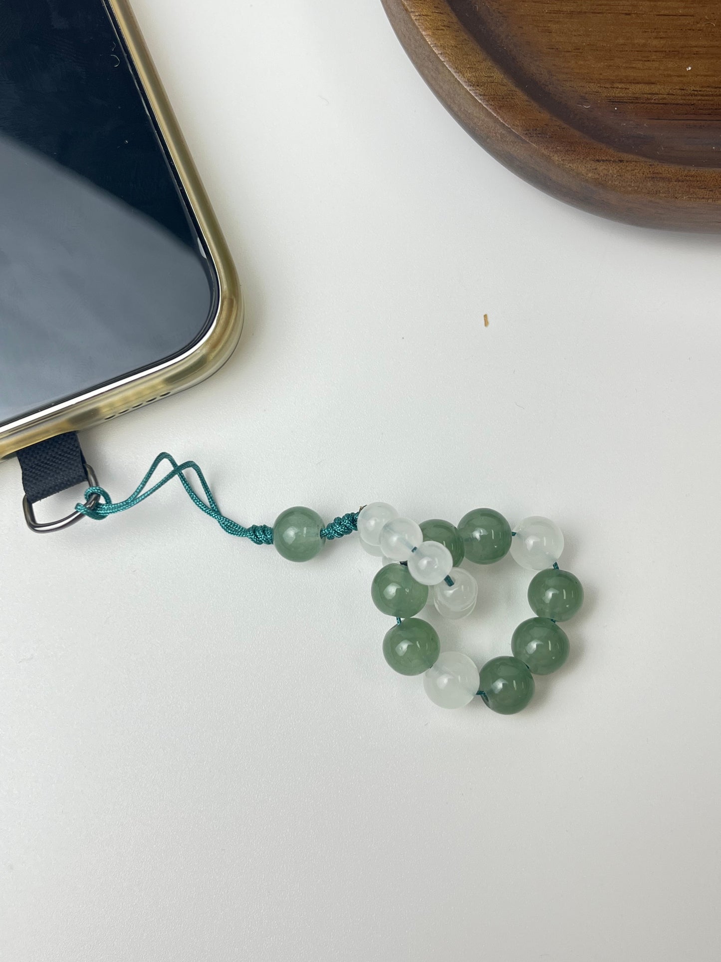 Handmade Jade Thread Phone Charm, Fresh Green & White Beaded Anti - Loss Accessory