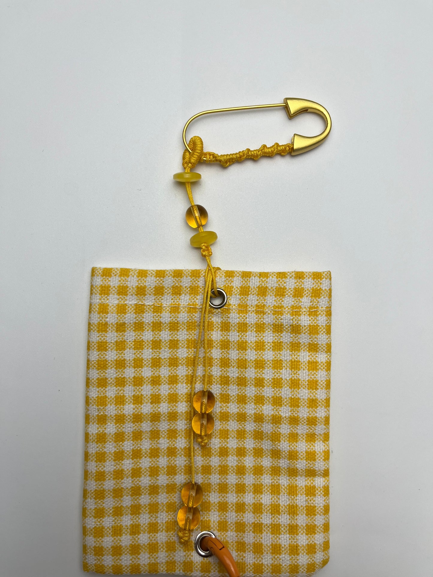 Handmade Jade Thread Yellow Plaid Storage Charm, Retro Vibrant Small Bag